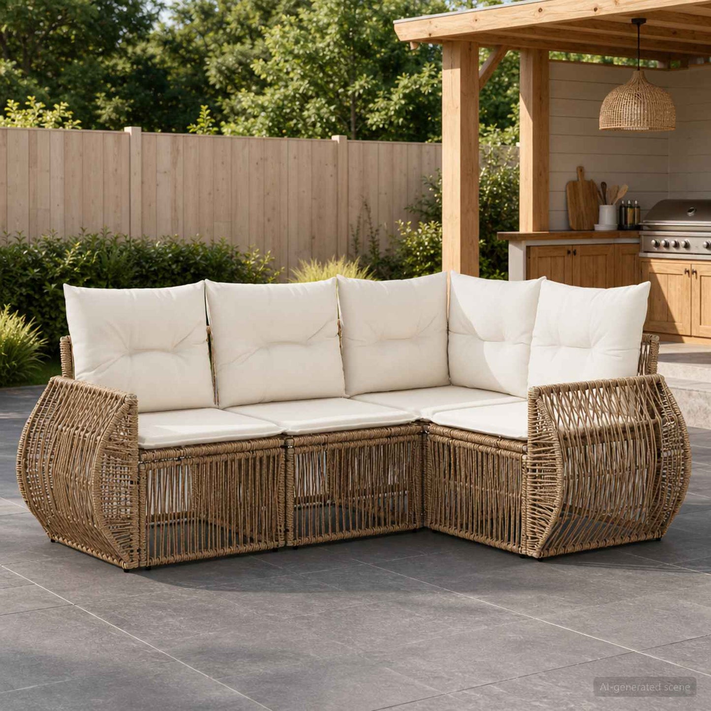 Tuinbankenset 4 pcs Beige en Crème Wit poly rattan is nu te koop bij PeponiXL, paradijselijk wonen!