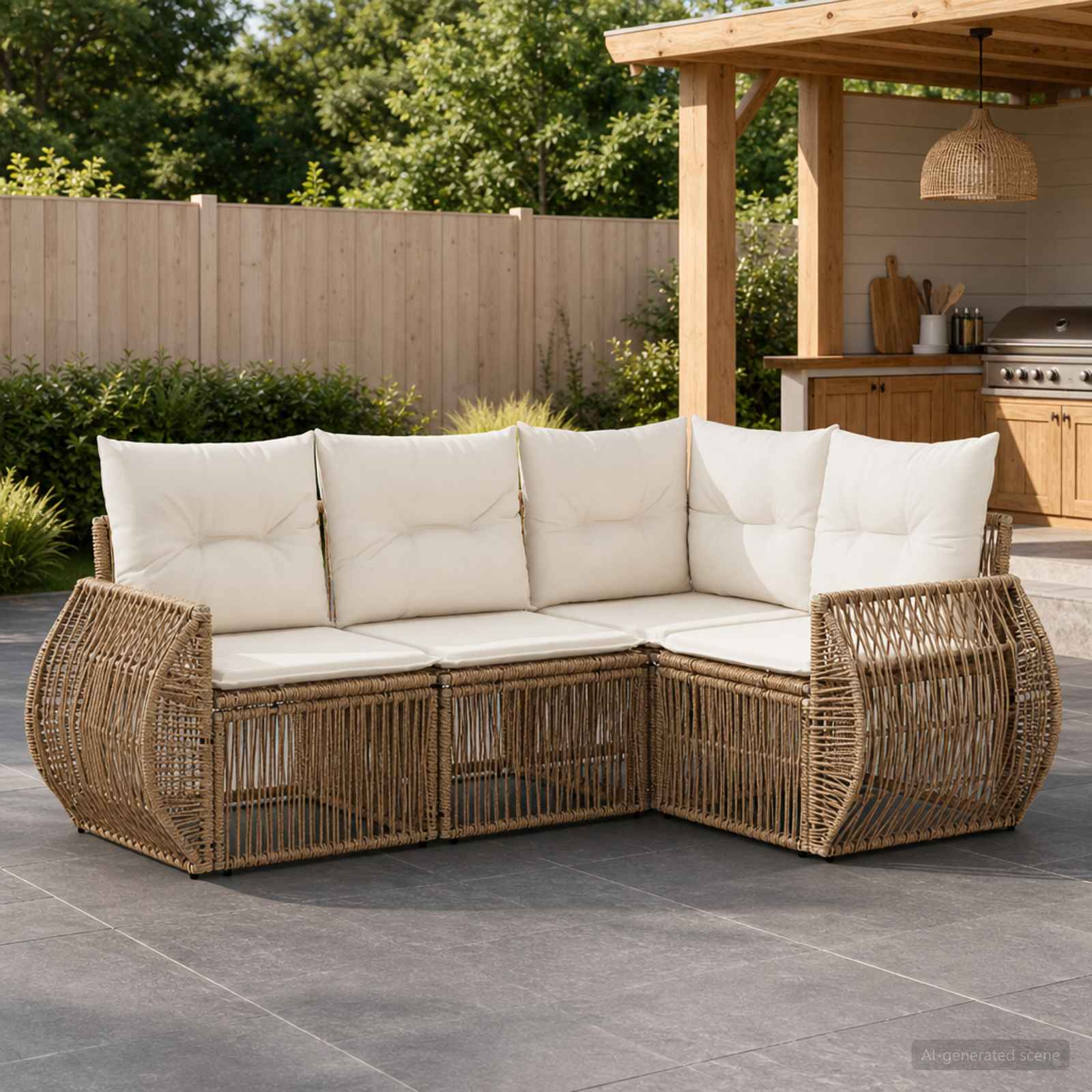 Tuinbankenset 4 pcs Beige en Crème Wit poly rattan is nu te koop bij PeponiXL, paradijselijk wonen!