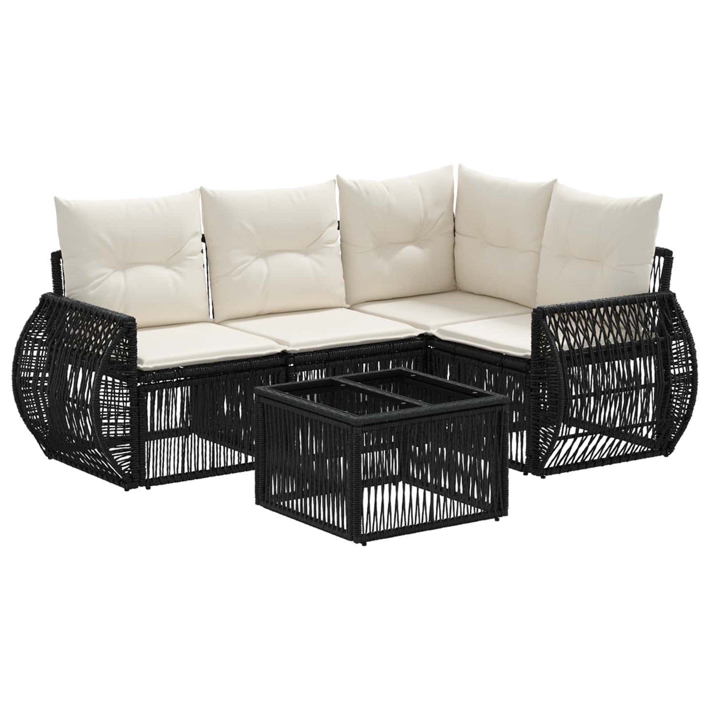 Tuinbankenset 5 pcs Zwart en Cream Wit poly rattan is nu te koop bij PeponiXL, paradijselijk wonen!
