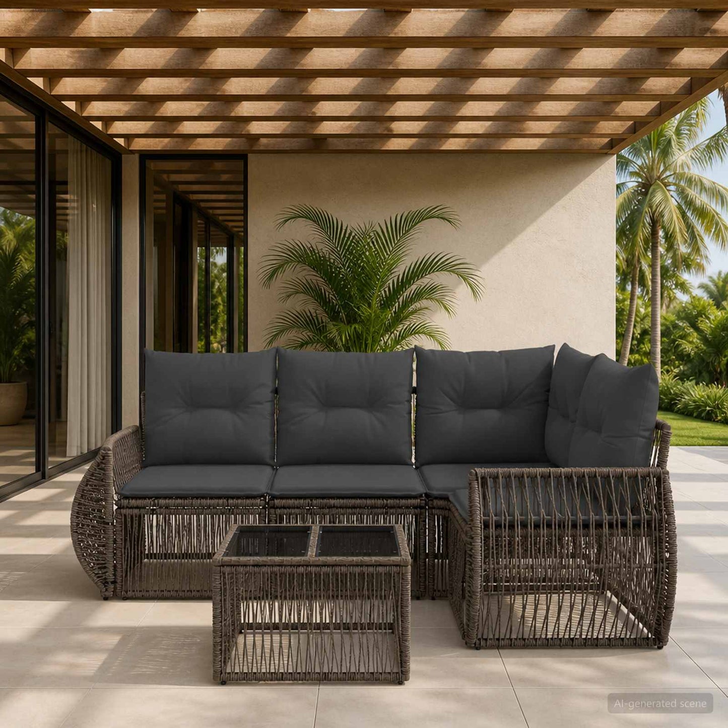 Tuinbankenset 5 pcs Grijs en Donkergrijs poly rattan is nu te koop bij PeponiXL, paradijselijk wonen!