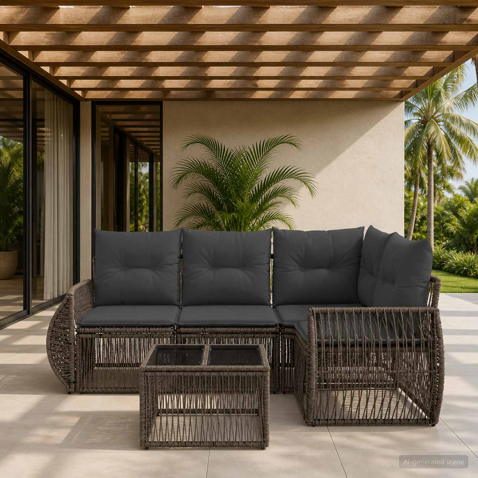 Tuinbankenset 5 pcs Grijs en Donkergrijs poly rattan is nu te koop bij PeponiXL, paradijselijk wonen!