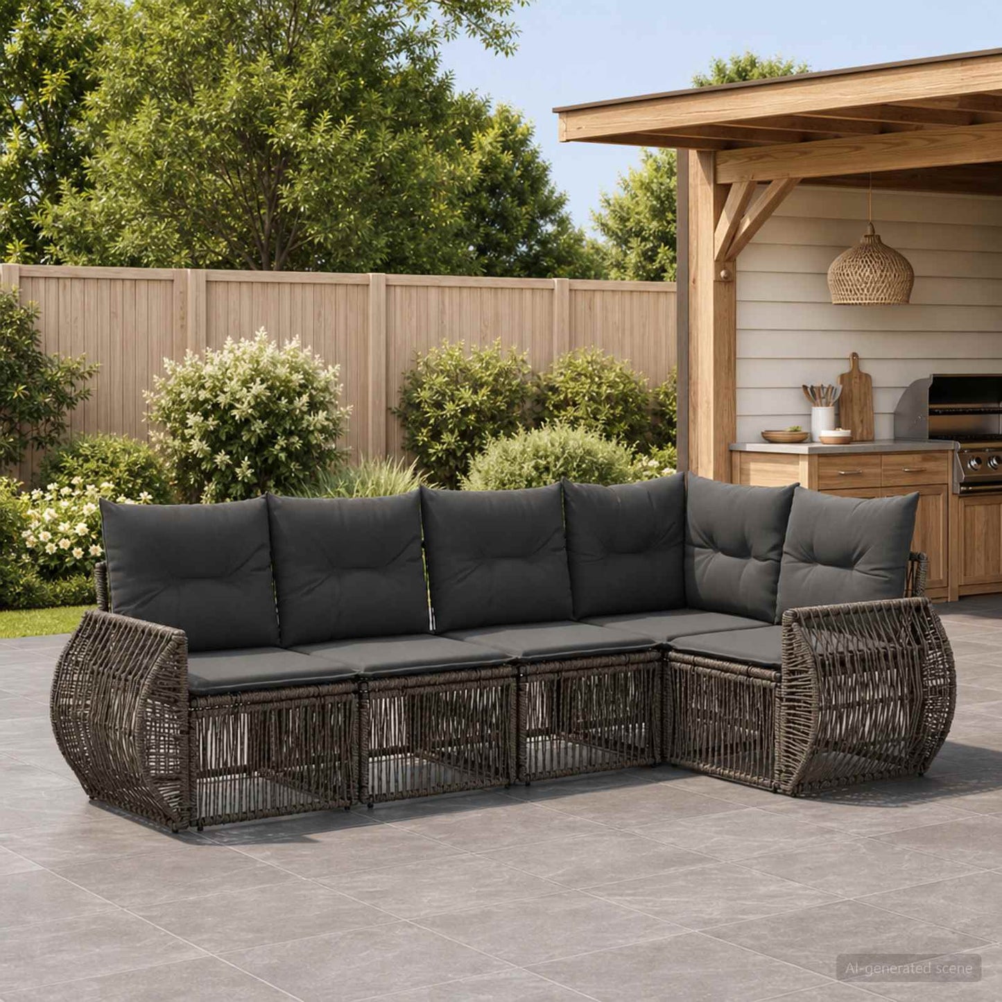 Tuinbankenset 5 pcs Grijs en Donkergrijs poly rattan is nu te koop bij PeponiXL, paradijselijk wonen!
