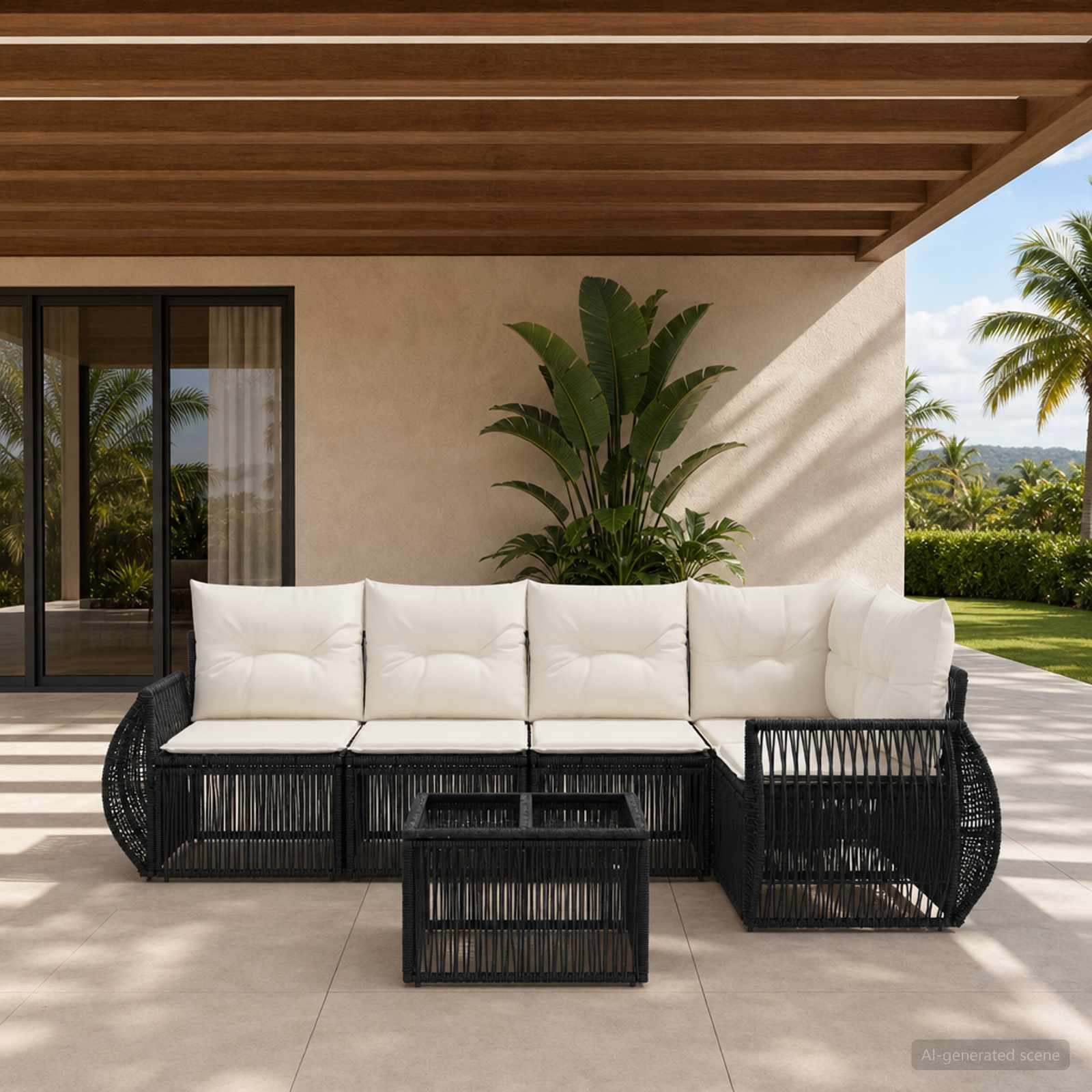 Tuinbankenset 6 pcs Zwart en Cream Wit poly rattan is nu te koop bij PeponiXL, paradijselijk wonen!