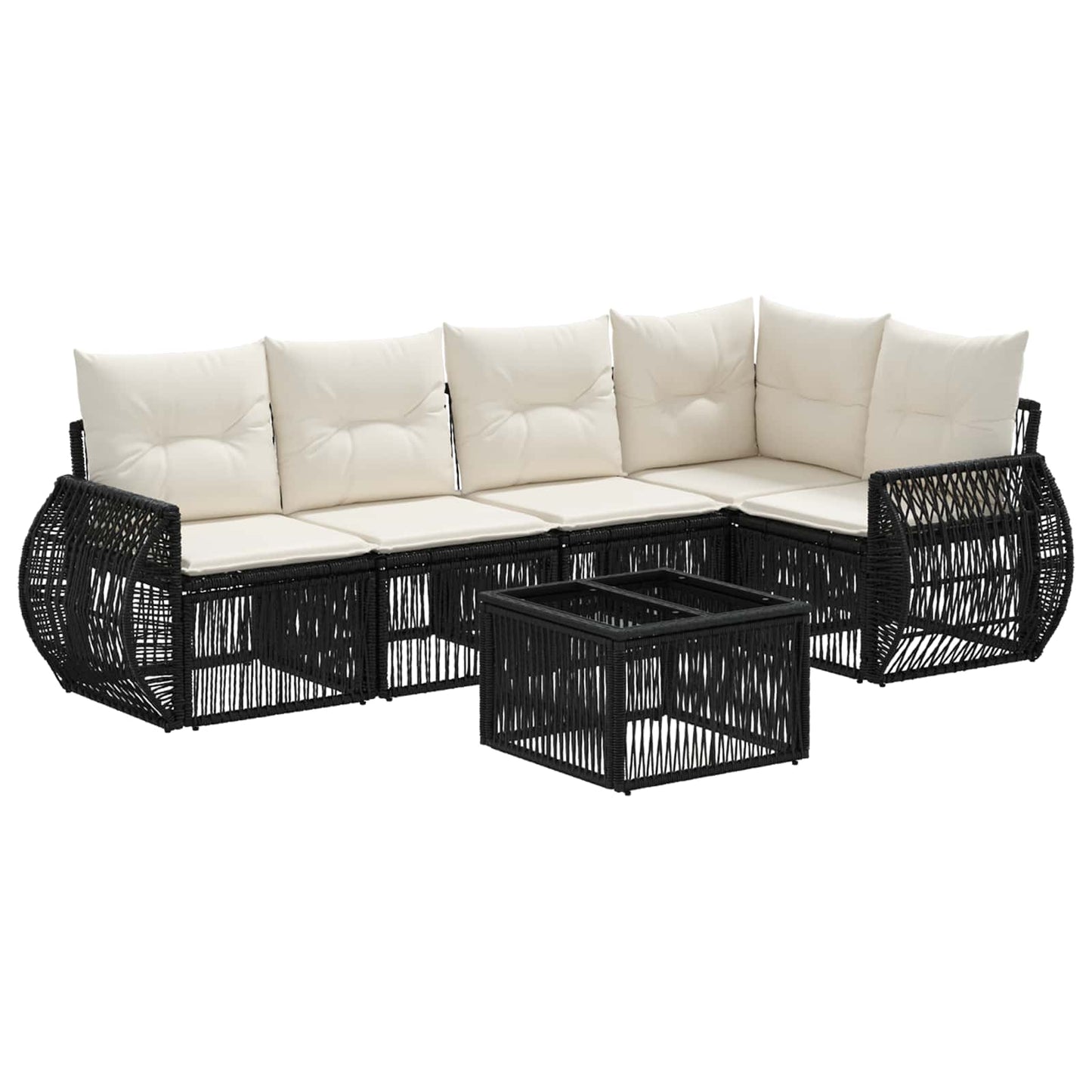 Tuinbankenset 6 pcs Zwart en Cream Wit poly rattan is nu te koop bij PeponiXL, paradijselijk wonen!