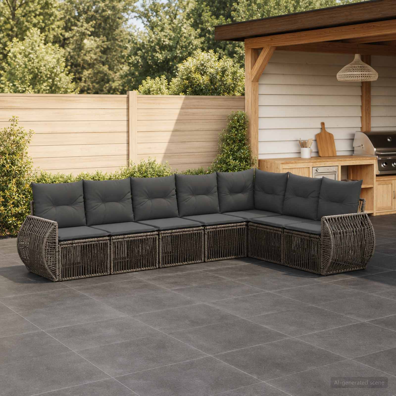 Tuinbankenset 7 pcs Grijs en Donkergrijs poly rattan is nu te koop bij PeponiXL, paradijselijk wonen!