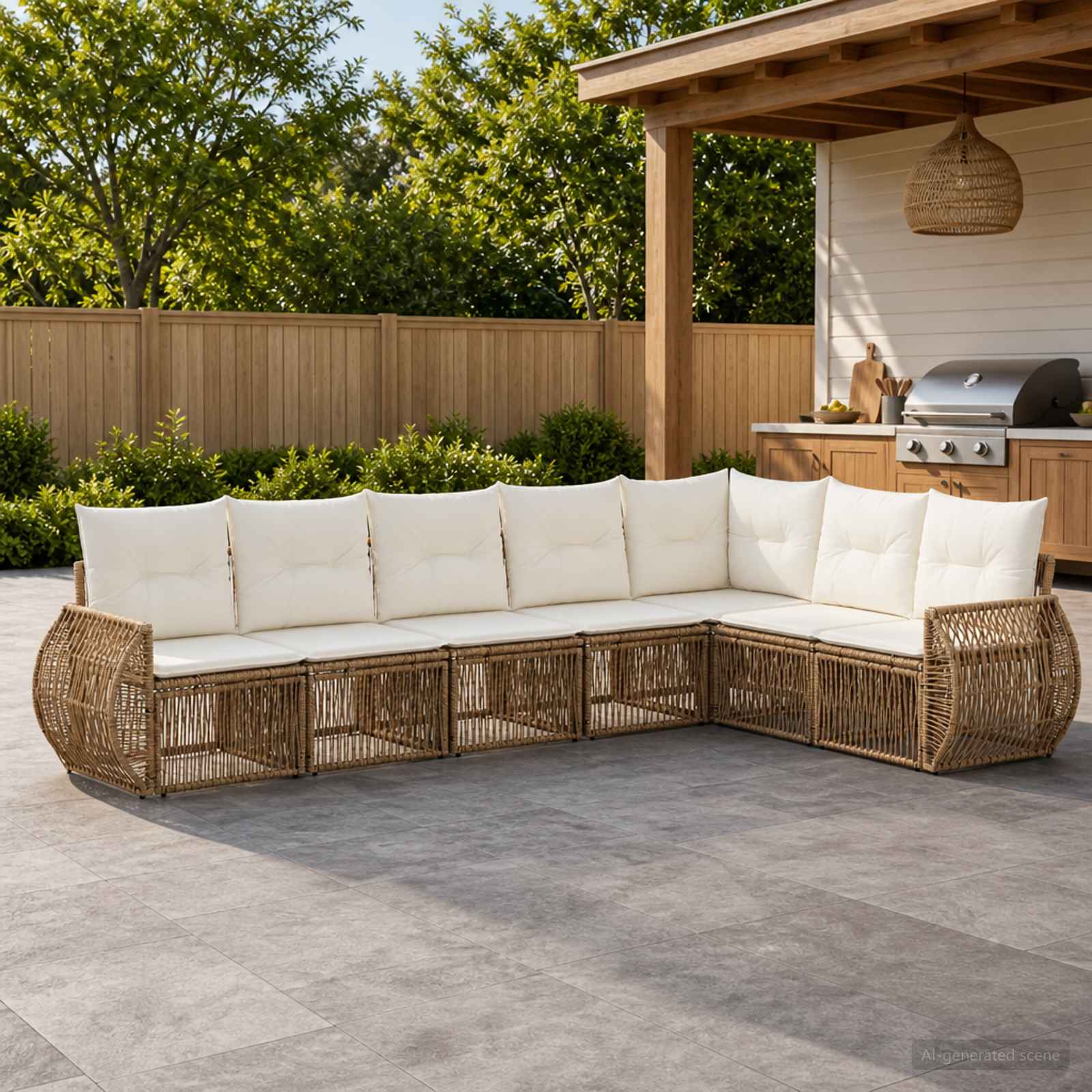 Tuinbankenset 7 pcs Beige en Crème Wit poly rattan is nu te koop bij PeponiXL, paradijselijk wonen!