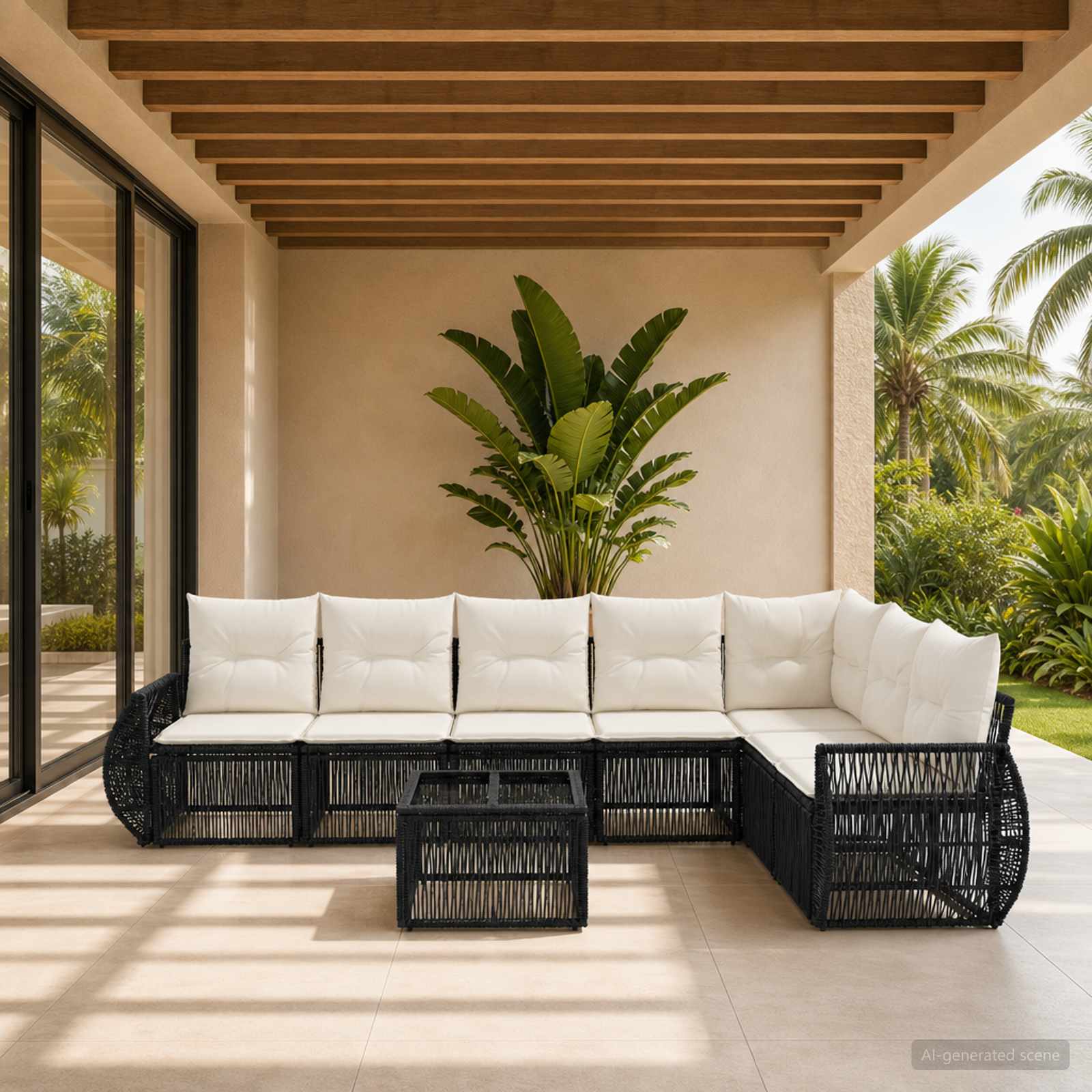 Tuinbankenset 8 pcs Zwart en Cream Wit poly rattan is nu te koop bij PeponiXL, paradijselijk wonen!