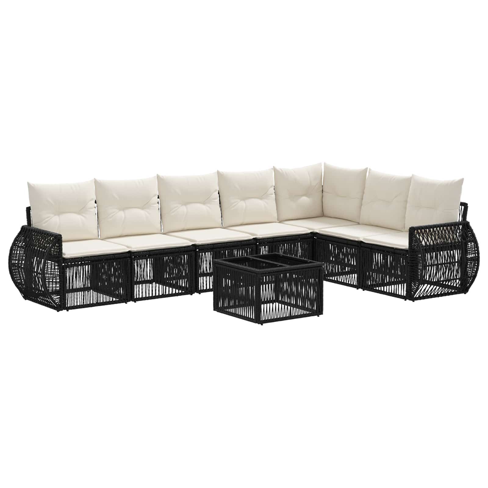 Tuinbankenset 8 pcs Zwart en Cream Wit poly rattan is nu te koop bij PeponiXL, paradijselijk wonen!