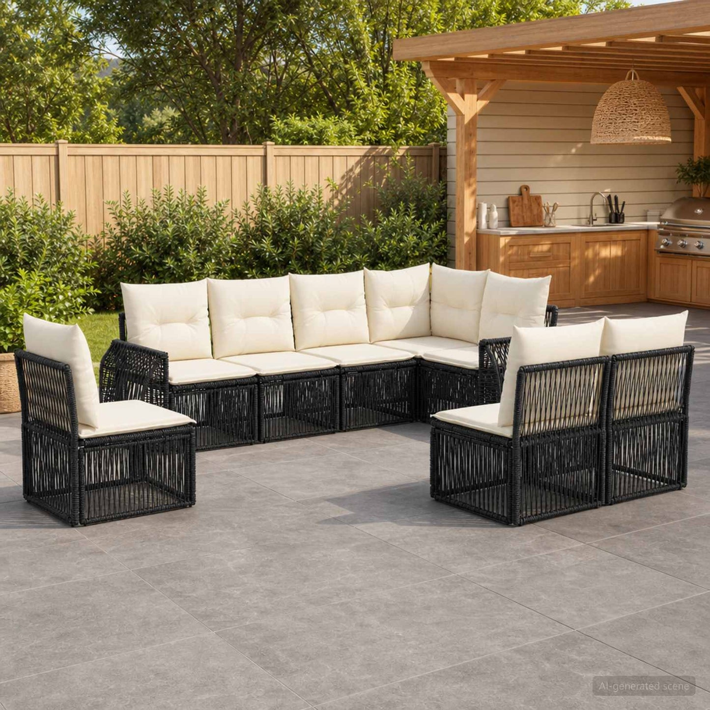 Tuinbankenset 8 pcs Zwart en Cream Wit poly rattan is nu te koop bij PeponiXL, paradijselijk wonen!