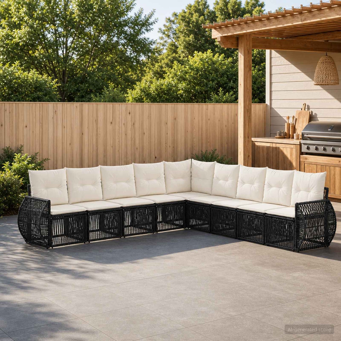 Tuinbankenset 9 pcs Zwart en Cream Wit poly rattan is nu te koop bij PeponiXL, paradijselijk wonen!