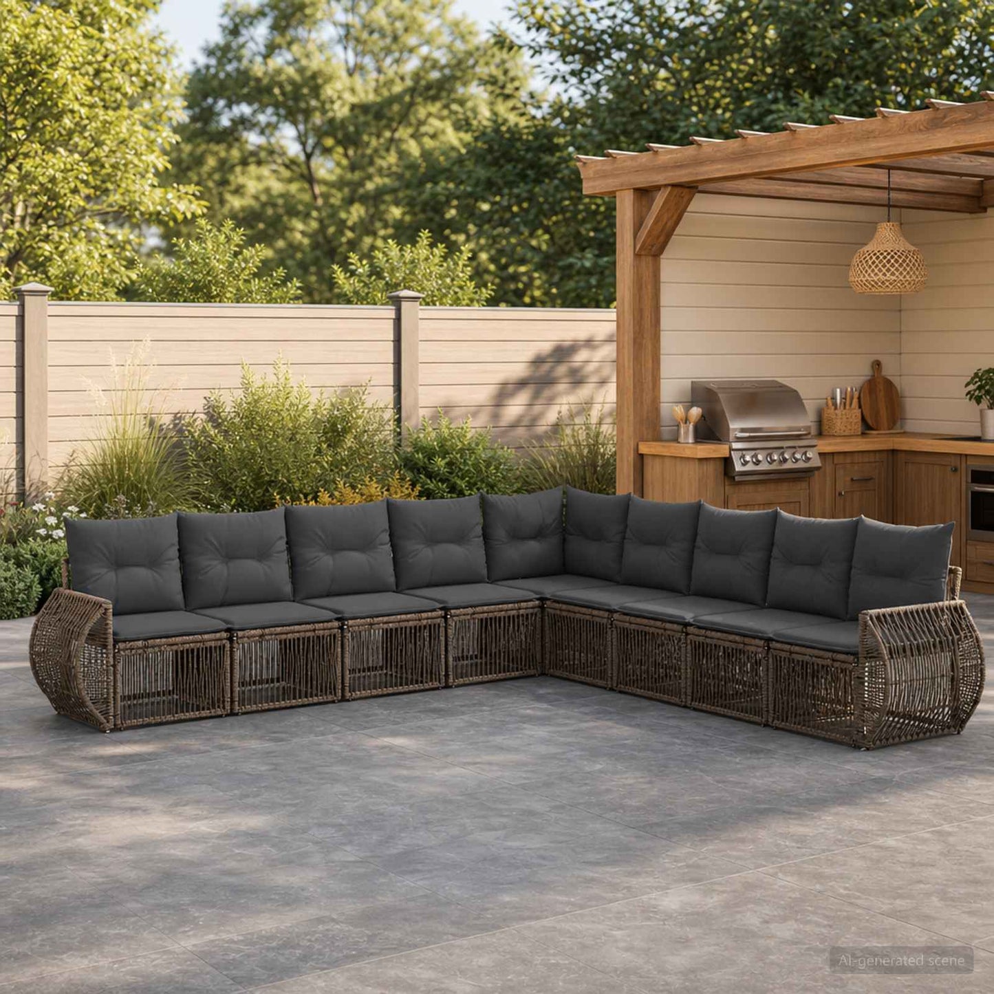 Tuinbankenset 9 pcs Grijs en Donkergrijs poly rattan is nu te koop bij PeponiXL, paradijselijk wonen!