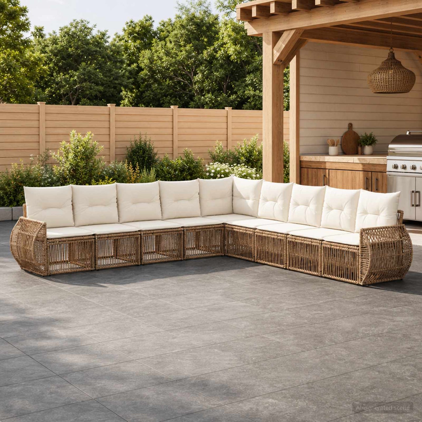 Tuinbankenset 9 pcs Beige en Crème Wit poly rattan is nu te koop bij PeponiXL, paradijselijk wonen!
