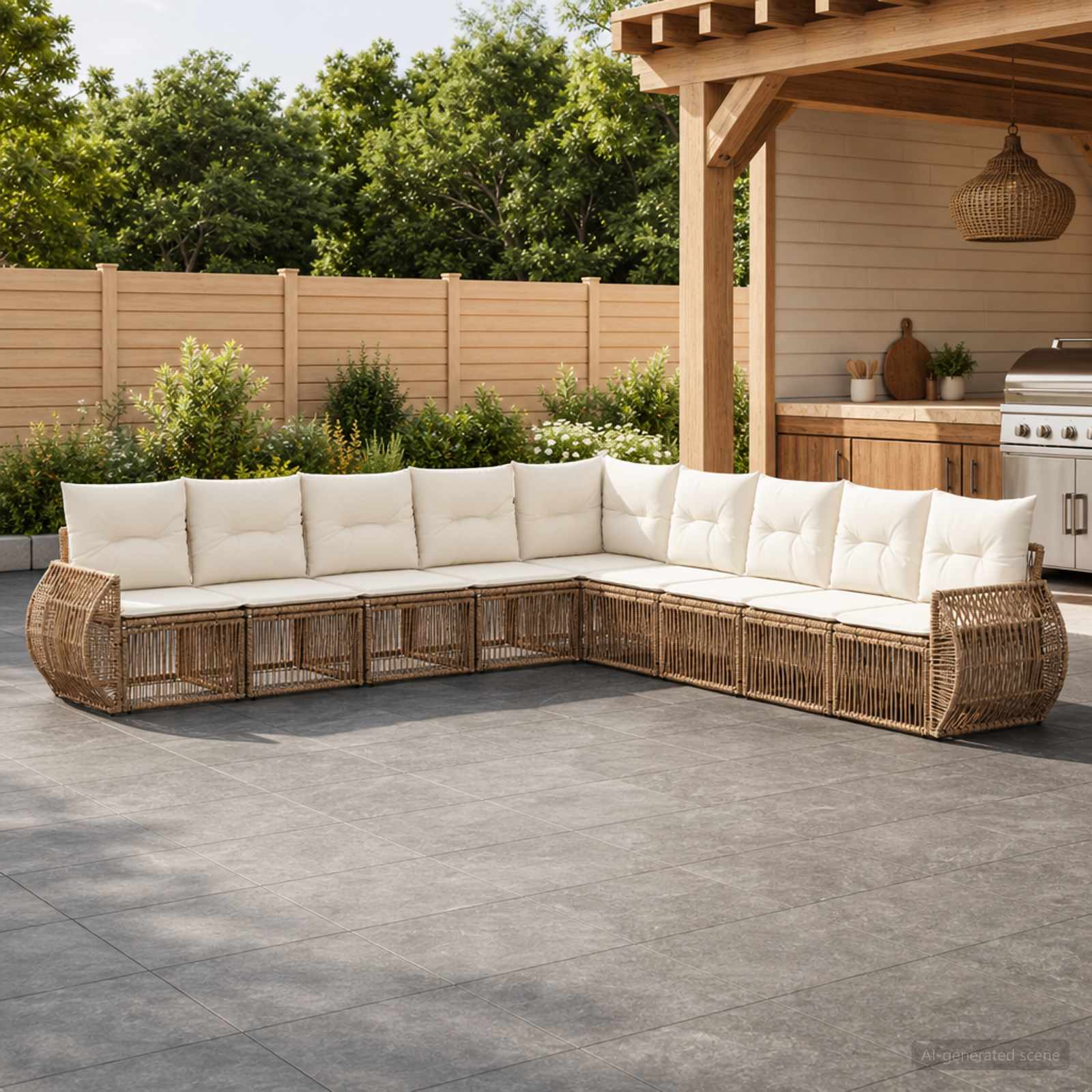 Tuinbankenset 9 pcs Beige en Crème Wit poly rattan is nu te koop bij PeponiXL, paradijselijk wonen!