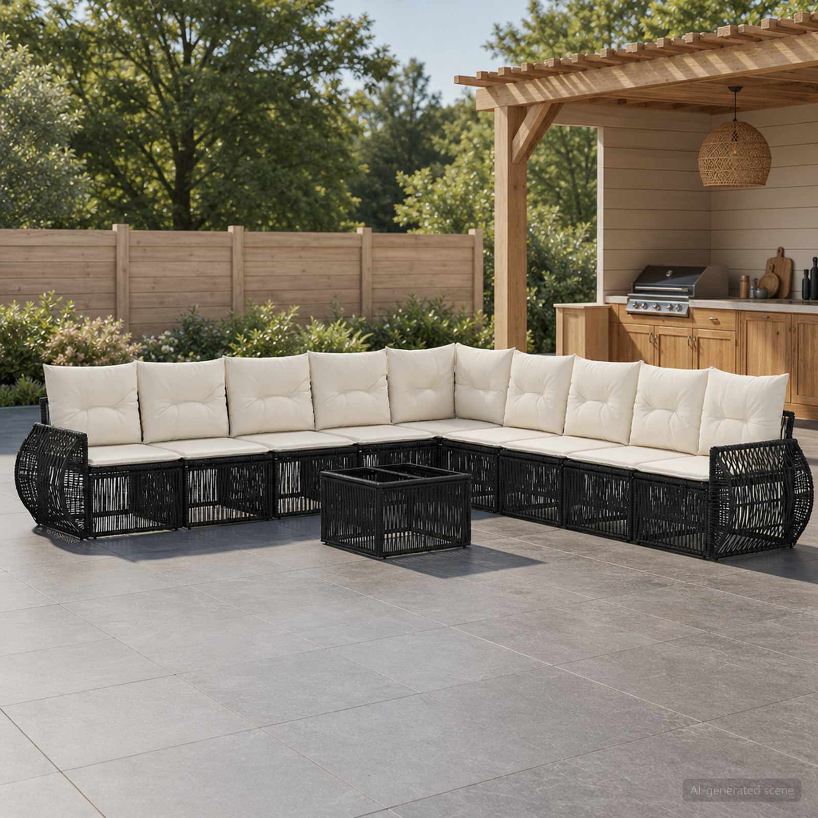 Tuinbankenset 10 pcs Zwart en Cream Wit poly rattan is nu te koop bij PeponiXL, paradijselijk wonen!