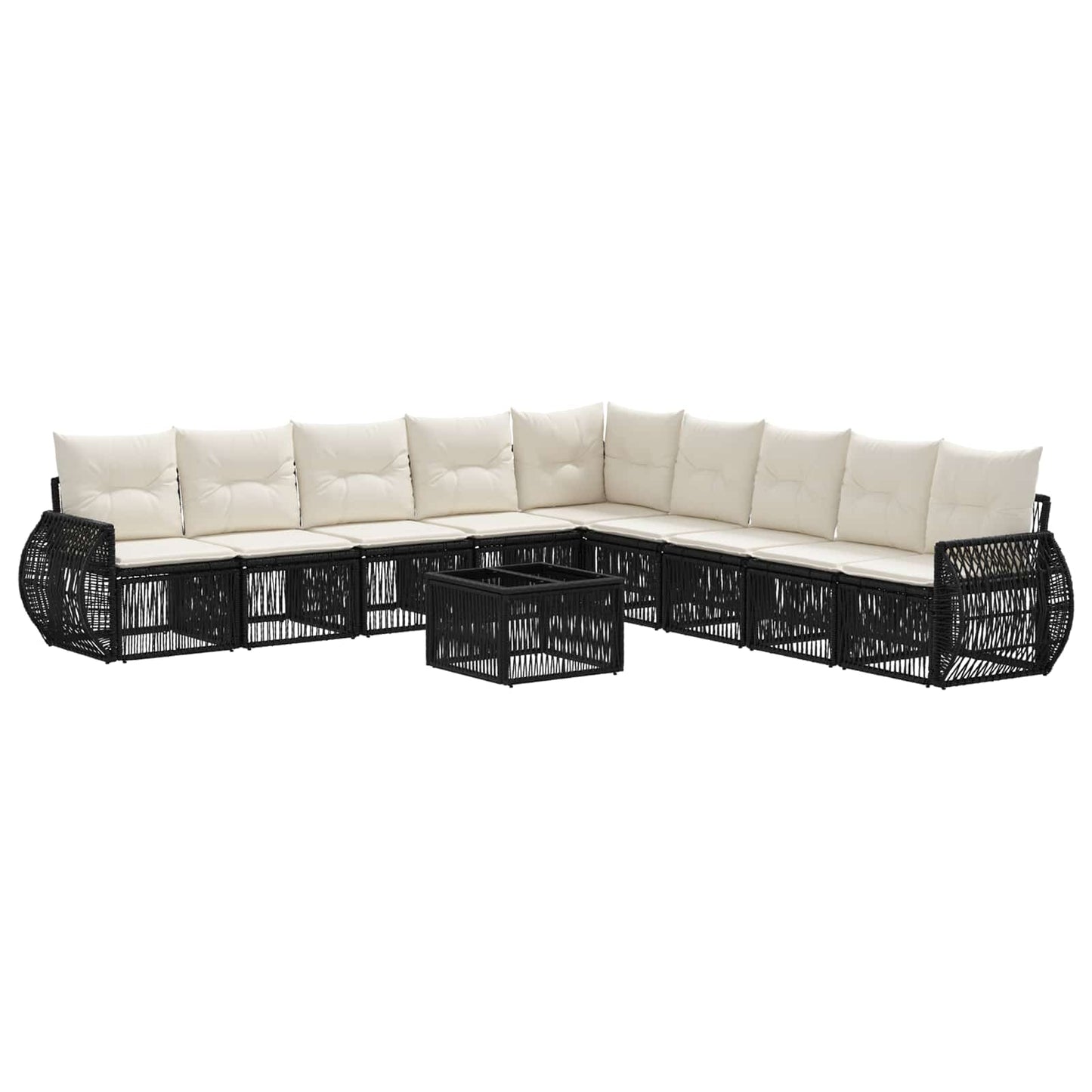 Tuinbankenset 10 pcs Zwart en Cream Wit poly rattan is nu te koop bij PeponiXL, paradijselijk wonen!