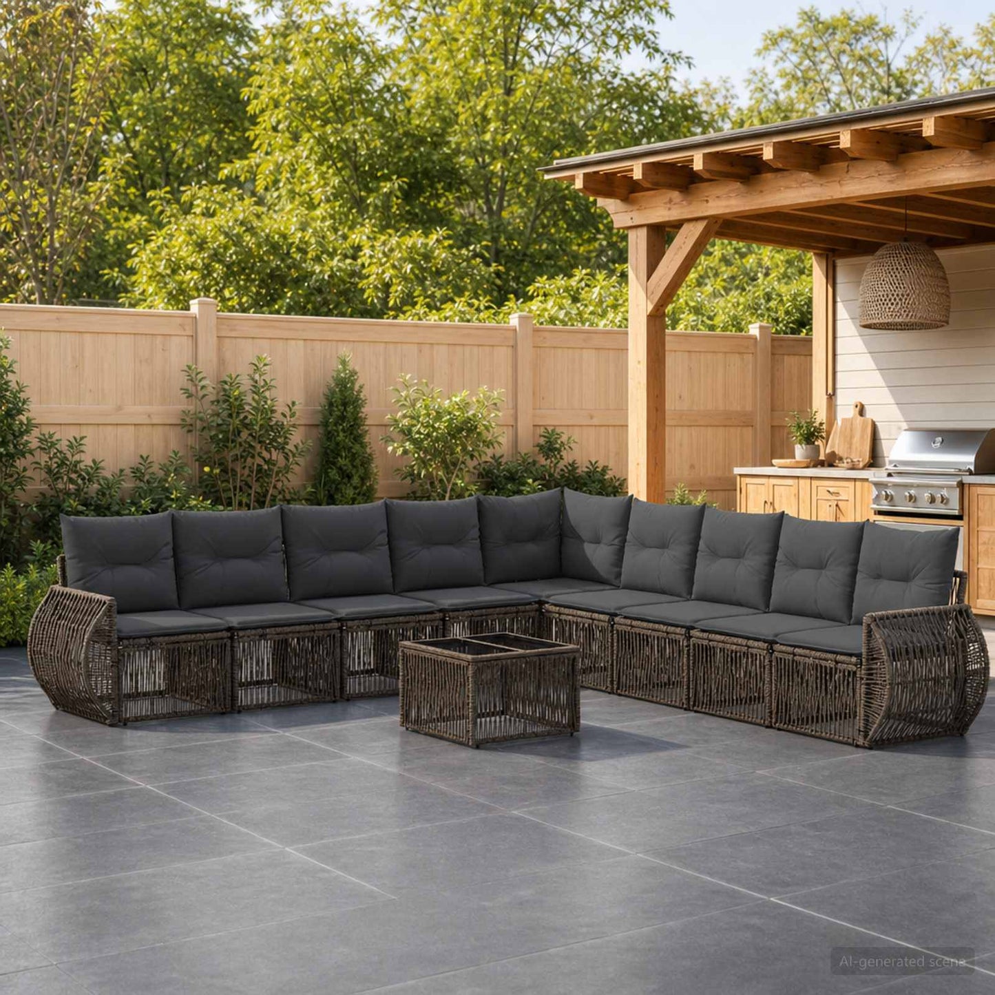 Tuinbankenset 10 pcs Grijs en Donkergrijs poly rattan is nu te koop bij PeponiXL, paradijselijk wonen!