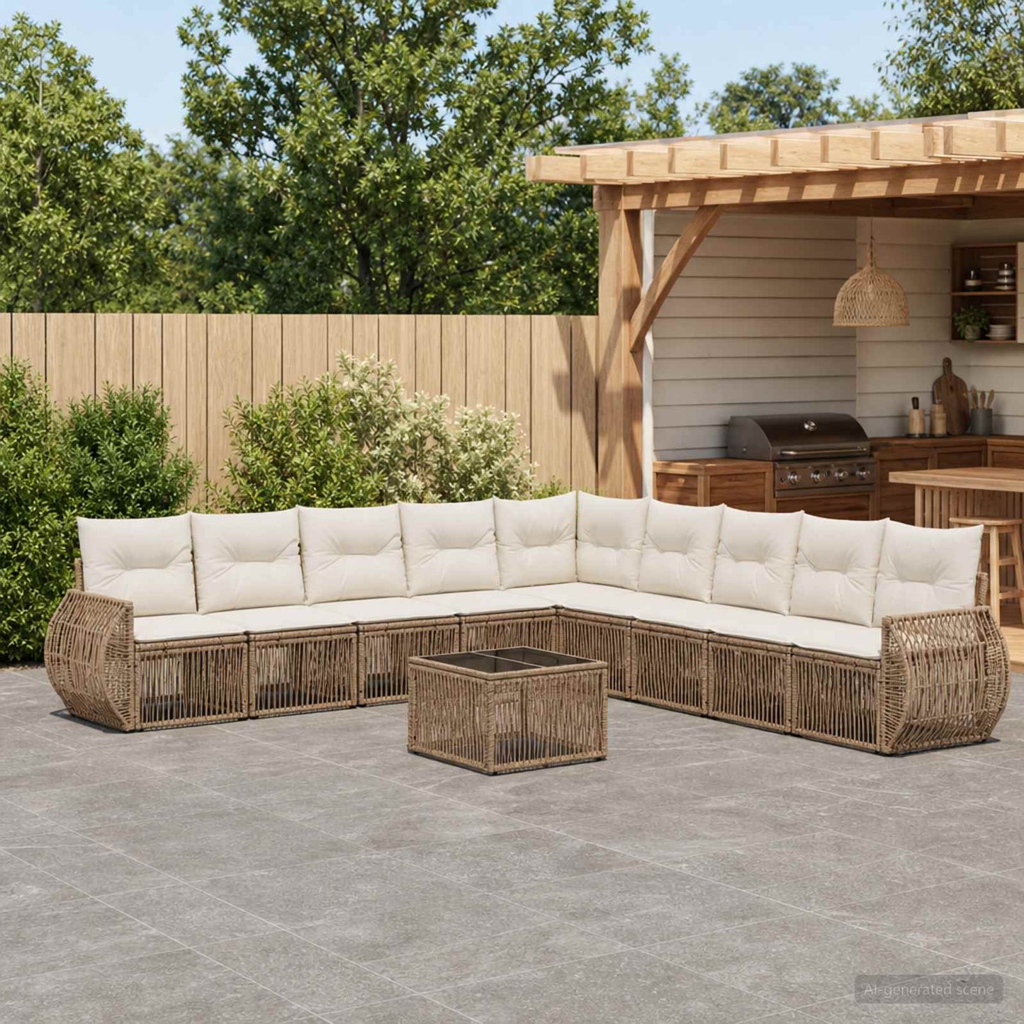 Tuinbankenset 10 pcs Beige en Crème Wit poly rattan is nu te koop bij PeponiXL, paradijselijk wonen!
