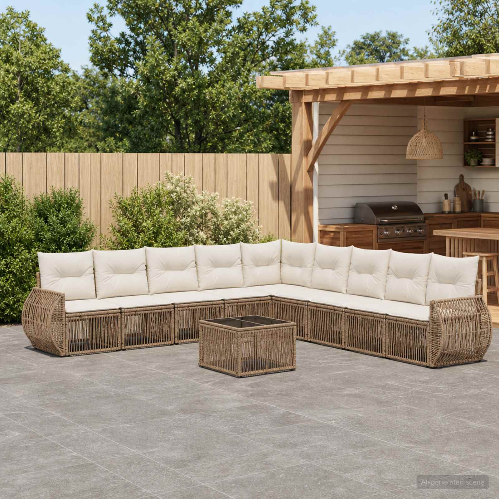 Tuinbankenset 10 pcs Beige en Crème Wit poly rattan is nu te koop bij PeponiXL, paradijselijk wonen!