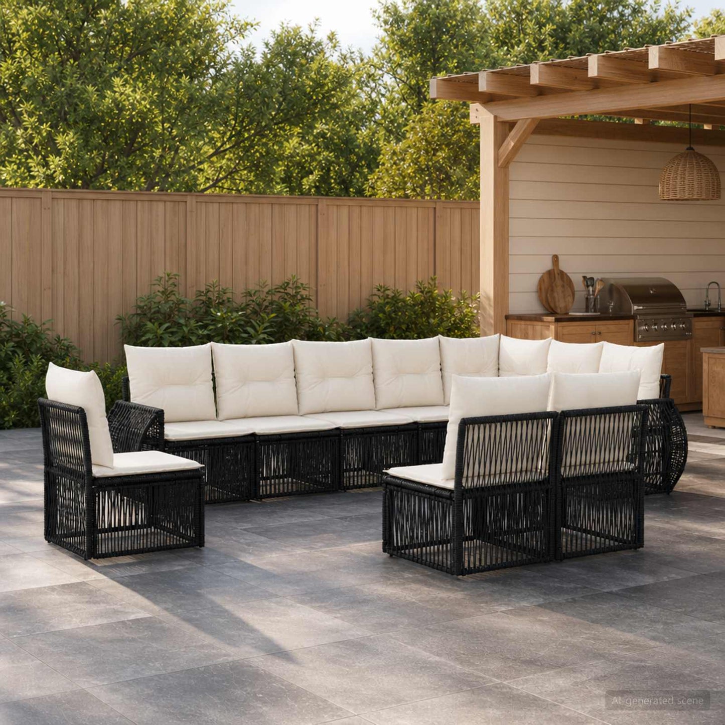 Tuinbankenset 10 pcs Zwart en Cream Wit poly rattan is nu te koop bij PeponiXL, paradijselijk wonen!