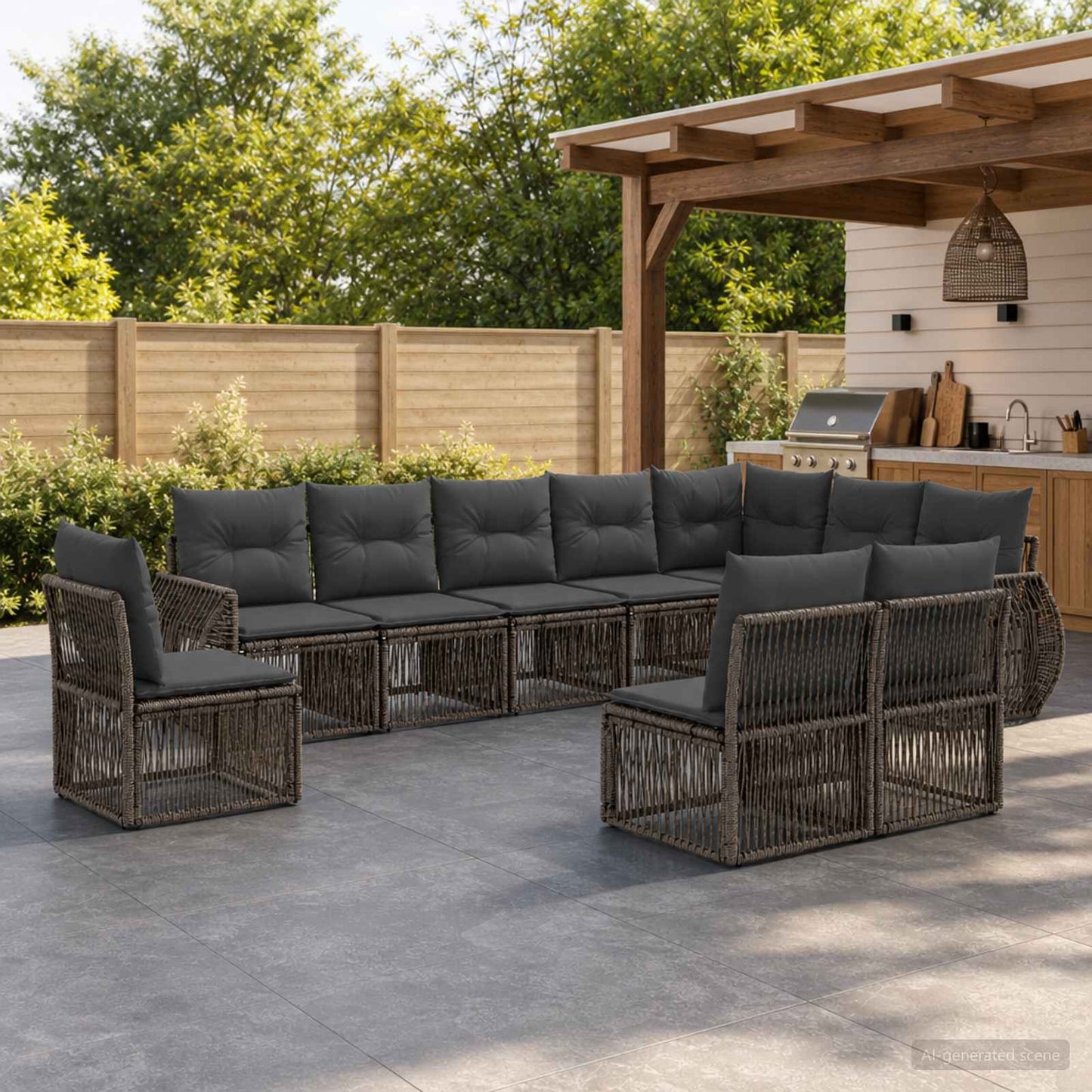Tuinbankenset 10 pcs Grijs en Donkergrijs poly rattan is nu te koop bij PeponiXL, paradijselijk wonen!