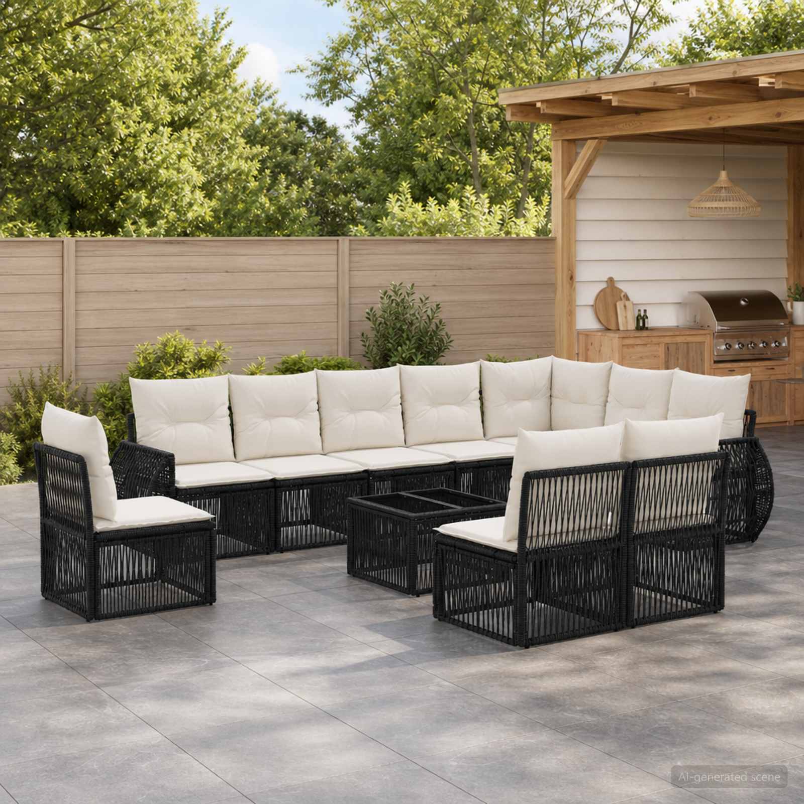 Tuinbankenset 11 pcs Zwart en Cream Wit poly rattan is nu te koop bij PeponiXL, paradijselijk wonen!