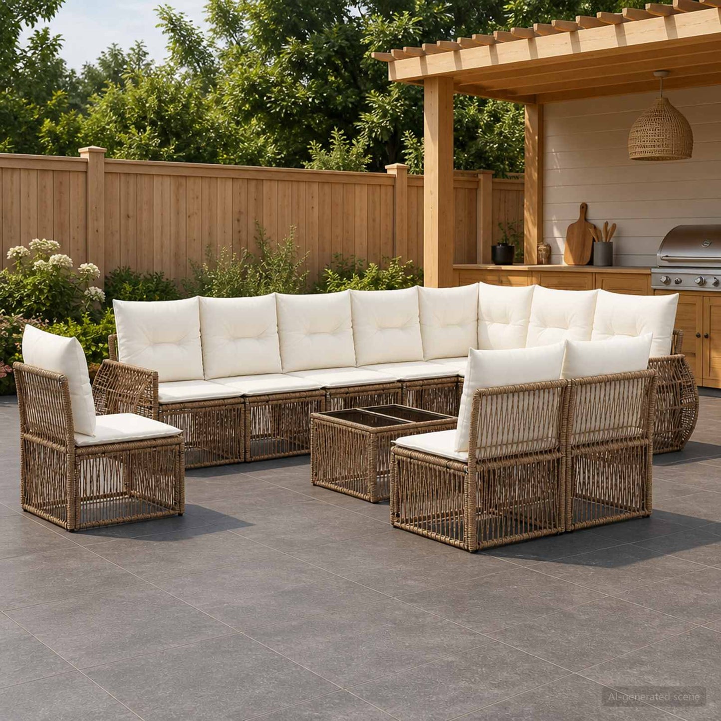Tuinbankenset 11 pcs Beige en Crème Wit poly rattan is nu te koop bij PeponiXL, paradijselijk wonen!
