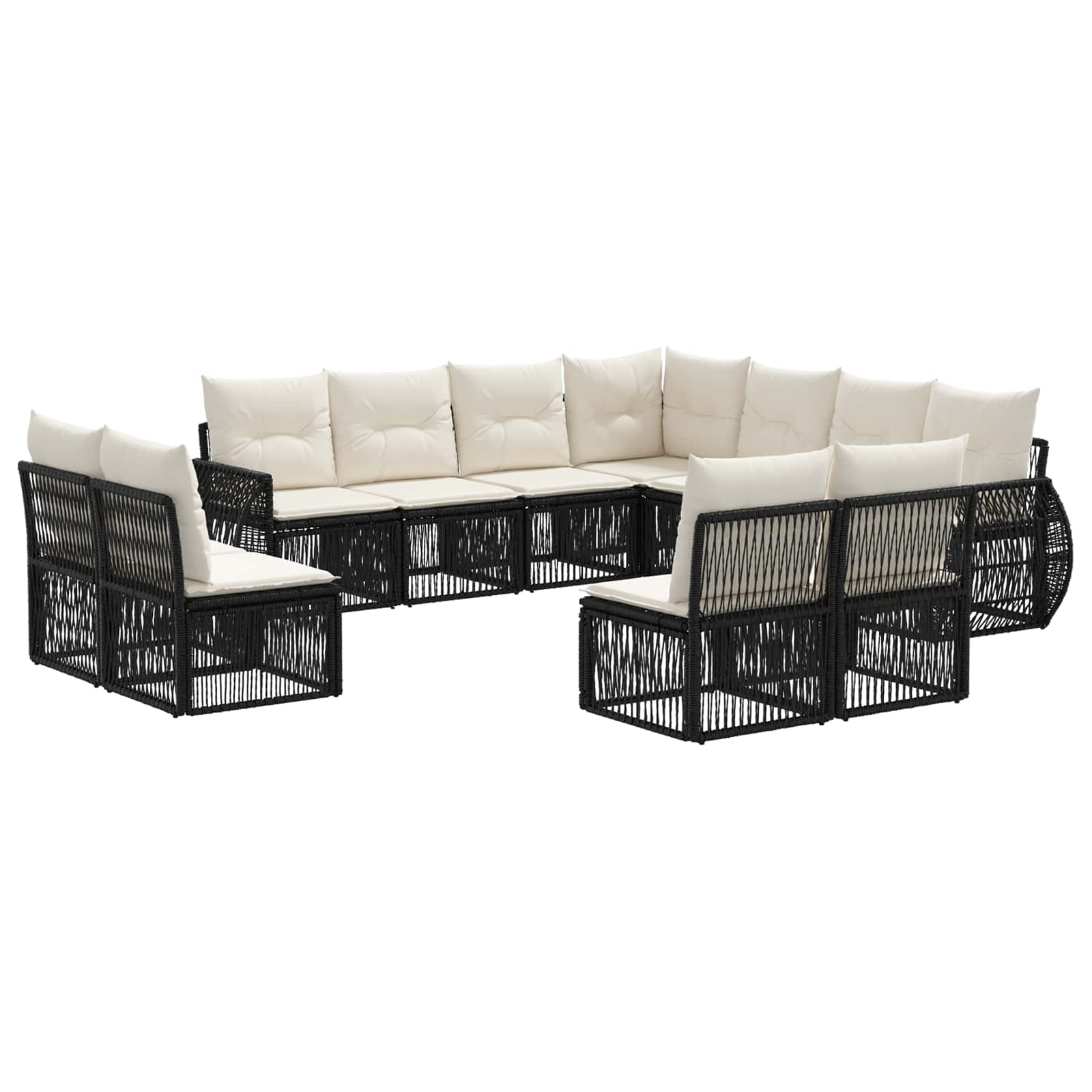 Tuinbankenset 11 pcs Zwart en Cream Wit poly rattan is nu te koop bij PeponiXL, paradijselijk wonen!