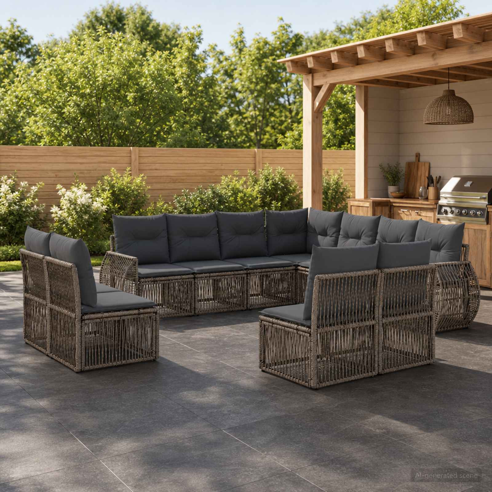 Tuinbankenset 11 pcs Grijs en Donkergrijs poly rattan is nu te koop bij PeponiXL, paradijselijk wonen!