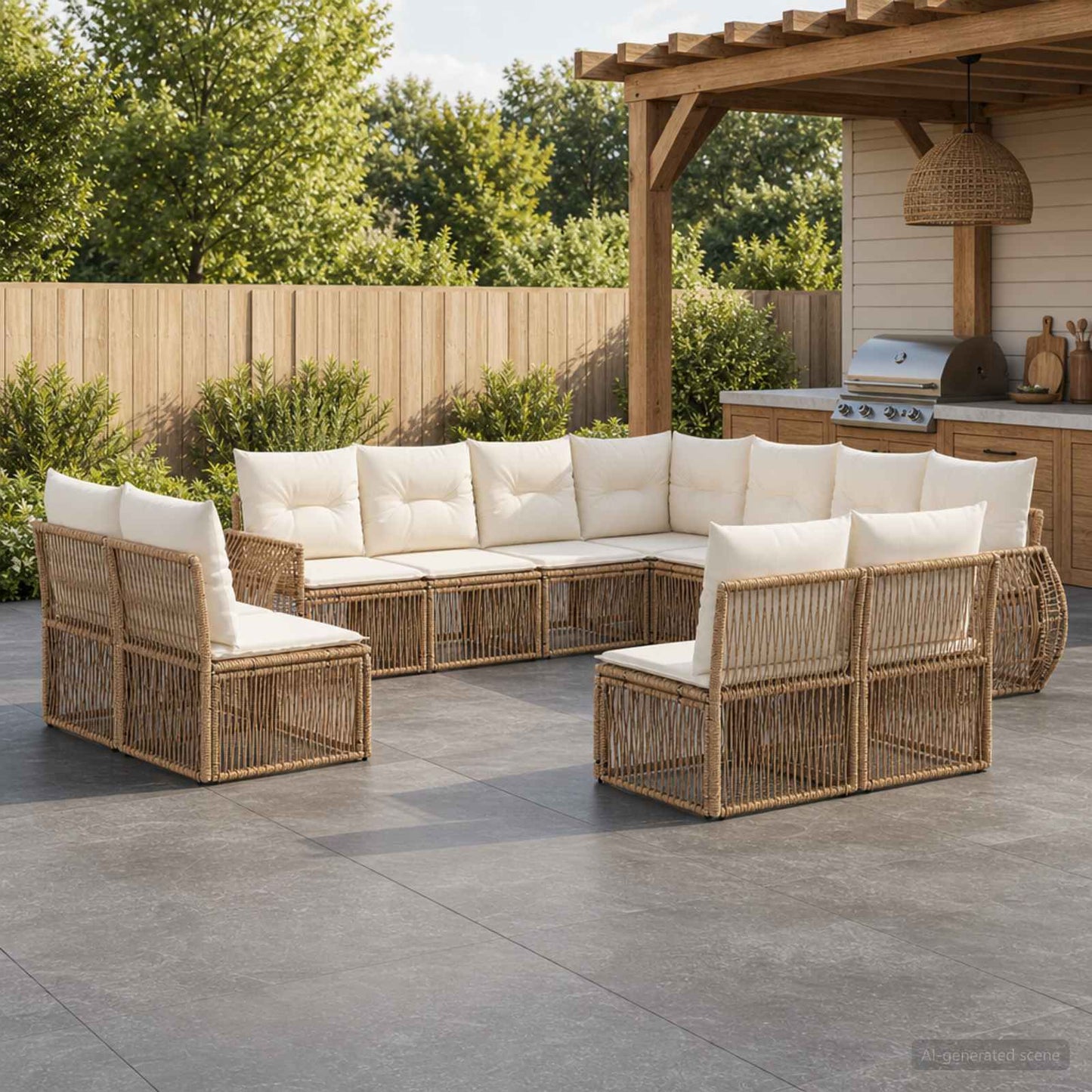 Tuinbankenset 11 pcs Beige en Crème Wit poly rattan is nu te koop bij PeponiXL, paradijselijk wonen!