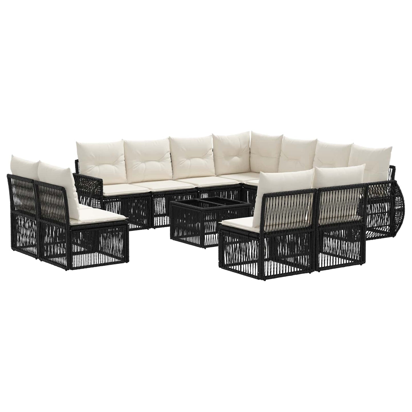 Tuinbankenset 12 pcs Zwart en Cream Wit poly rattan is nu te koop bij PeponiXL, paradijselijk wonen!