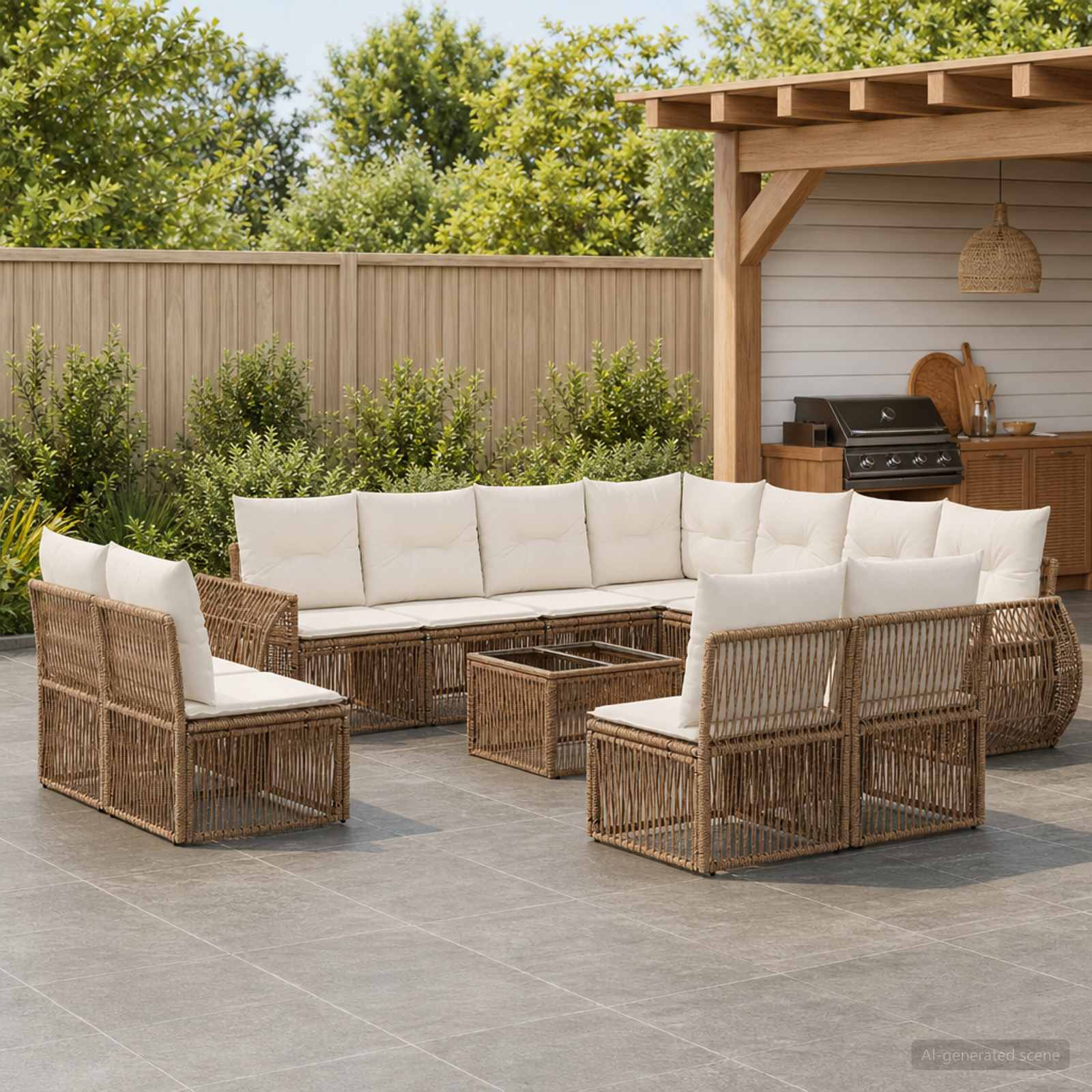 Tuinbankenset 12 pcs Beige en Crème Wit poly rattan is nu te koop bij PeponiXL, paradijselijk wonen!