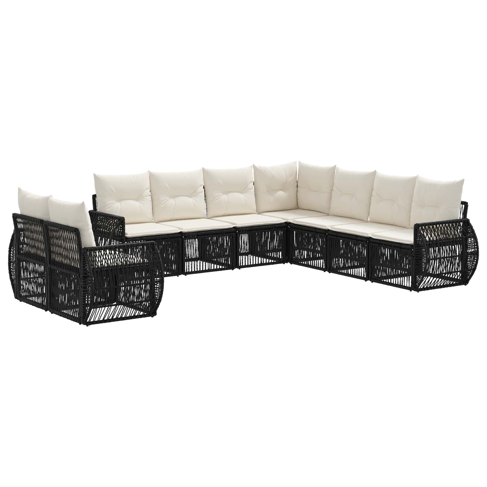 Tuinbankenset 9 pcs Zwart en Cream Wit poly rattan is nu te koop bij PeponiXL, paradijselijk wonen!