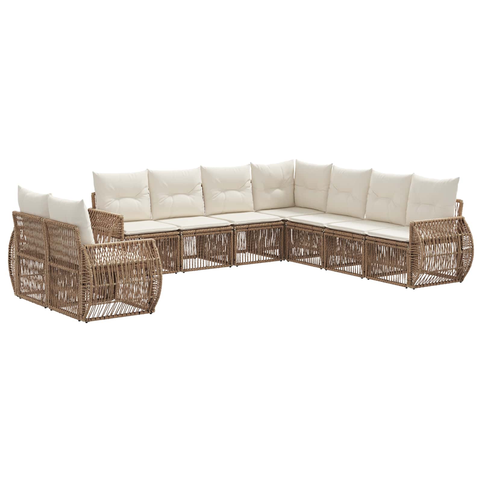 Tuinbankenset 9 pcs Beige en Crème Wit poly rattan is nu te koop bij PeponiXL, paradijselijk wonen!