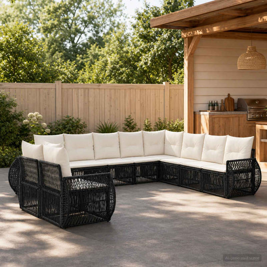 Tuinbankenset 10 pcs Zwart en Cream Wit poly rattan is nu te koop bij PeponiXL, paradijselijk wonen!