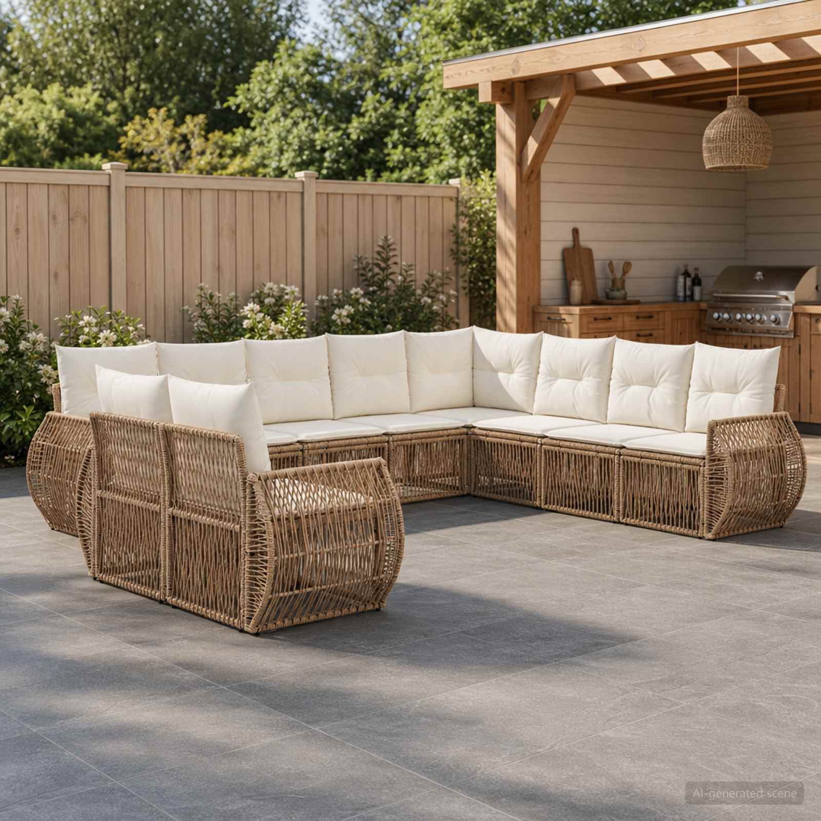 Tuinbankenset 10 pcs Beige en Crème Wit poly rattan is nu te koop bij PeponiXL, paradijselijk wonen!