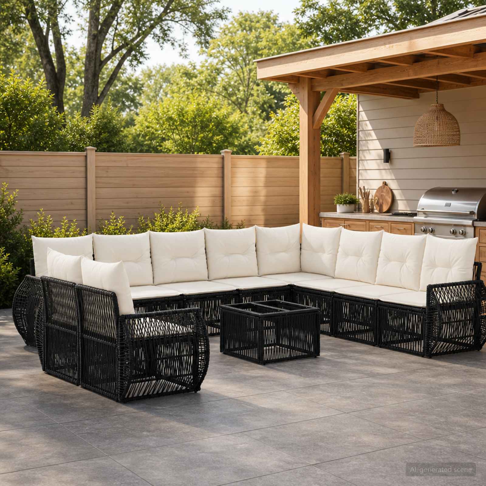 Tuinbankenset 11 pcs Zwart en Cream Wit poly rattan is nu te koop bij PeponiXL, paradijselijk wonen!