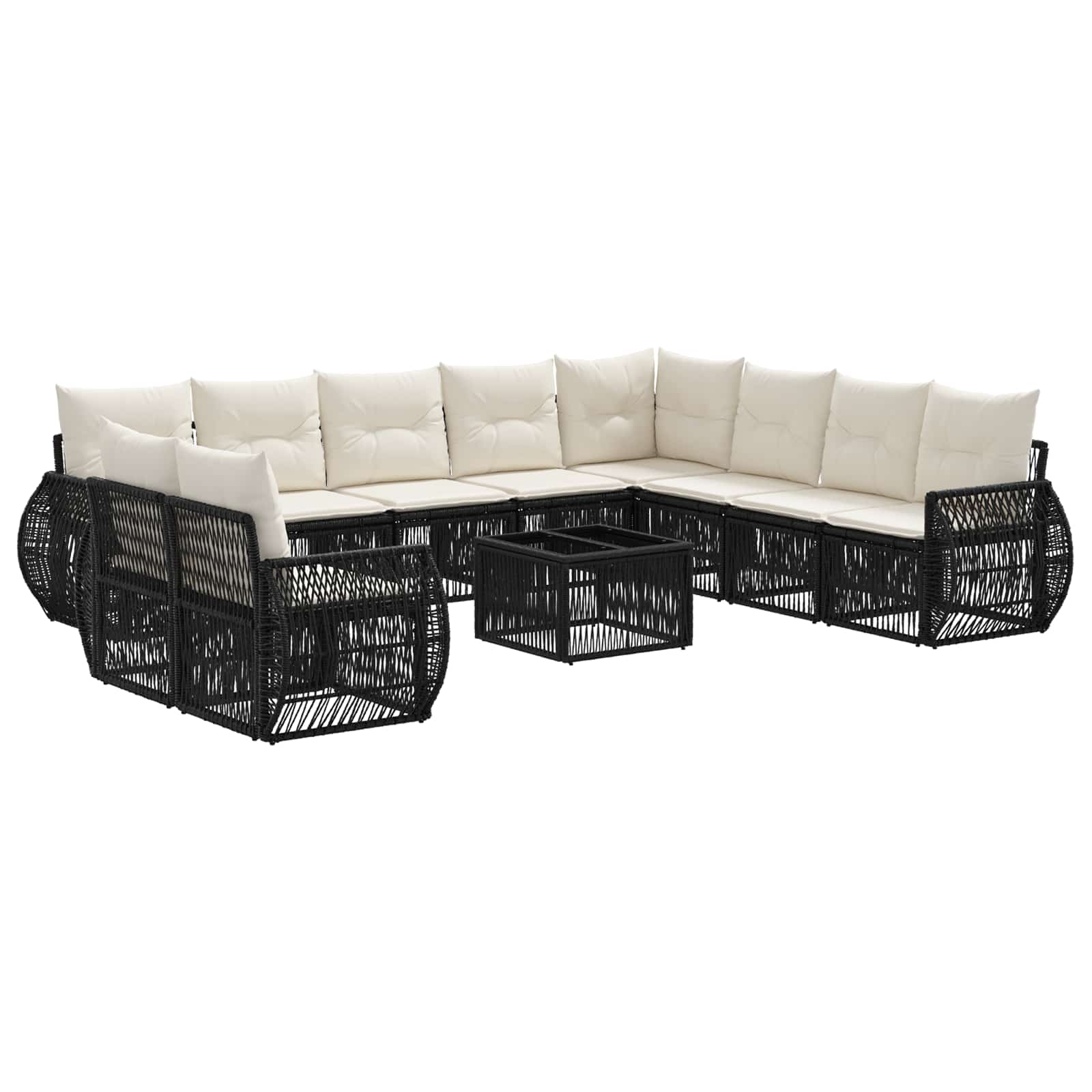 Tuinbankenset 11 pcs Zwart en Cream Wit poly rattan is nu te koop bij PeponiXL, paradijselijk wonen!