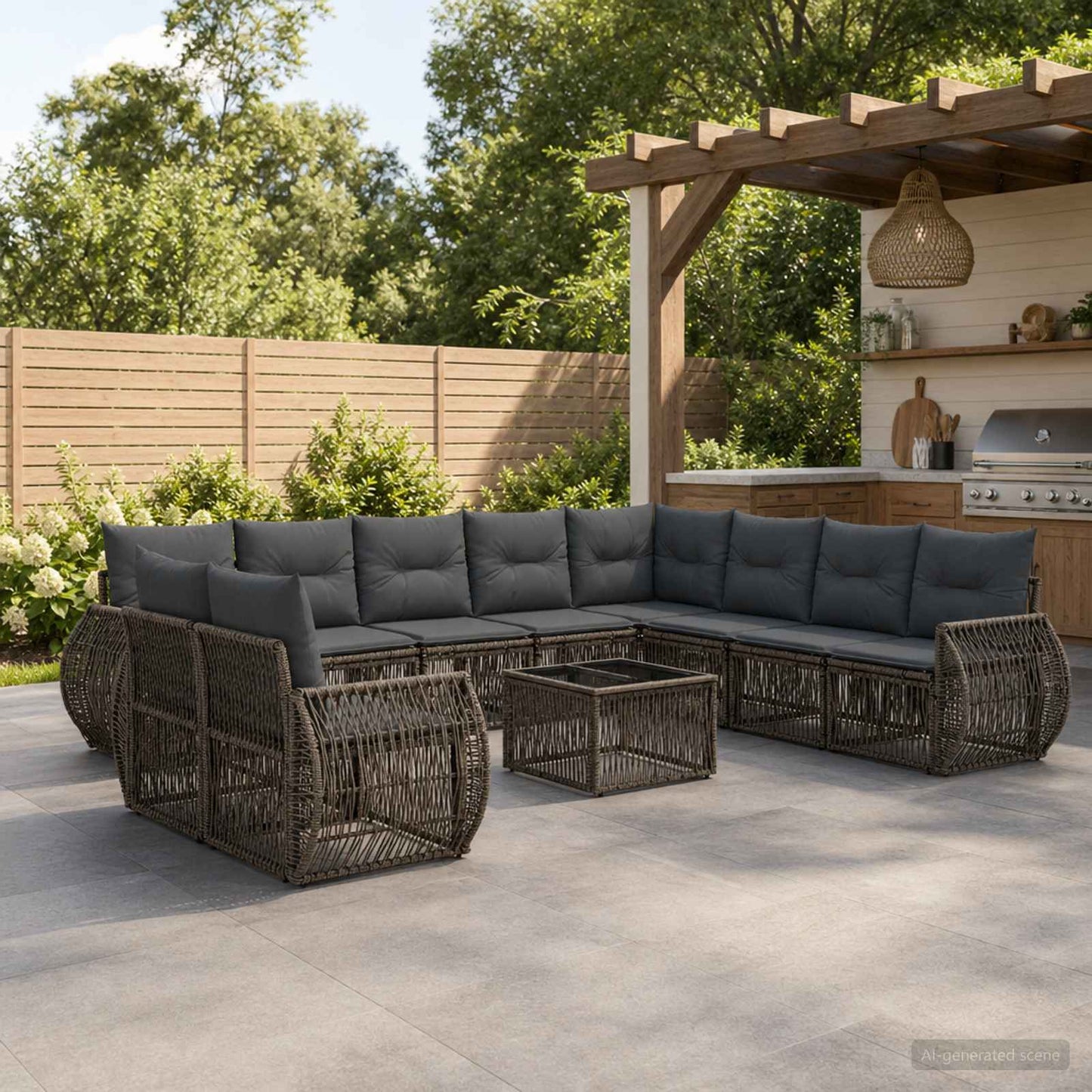 Tuinbankenset 11 pcs Grijs en Donkergrijs poly rattan is nu te koop bij PeponiXL, paradijselijk wonen!