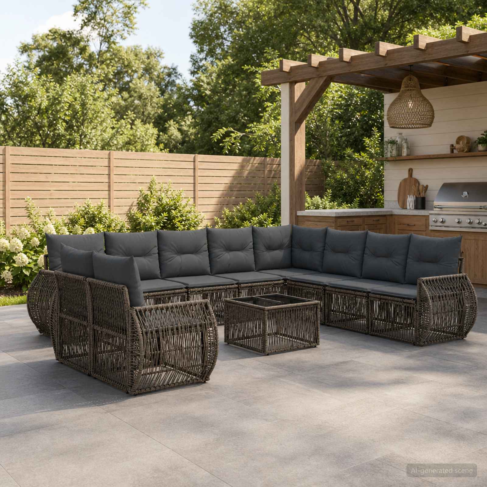 Tuinbankenset 11 pcs Grijs en Donkergrijs poly rattan is nu te koop bij PeponiXL, paradijselijk wonen!