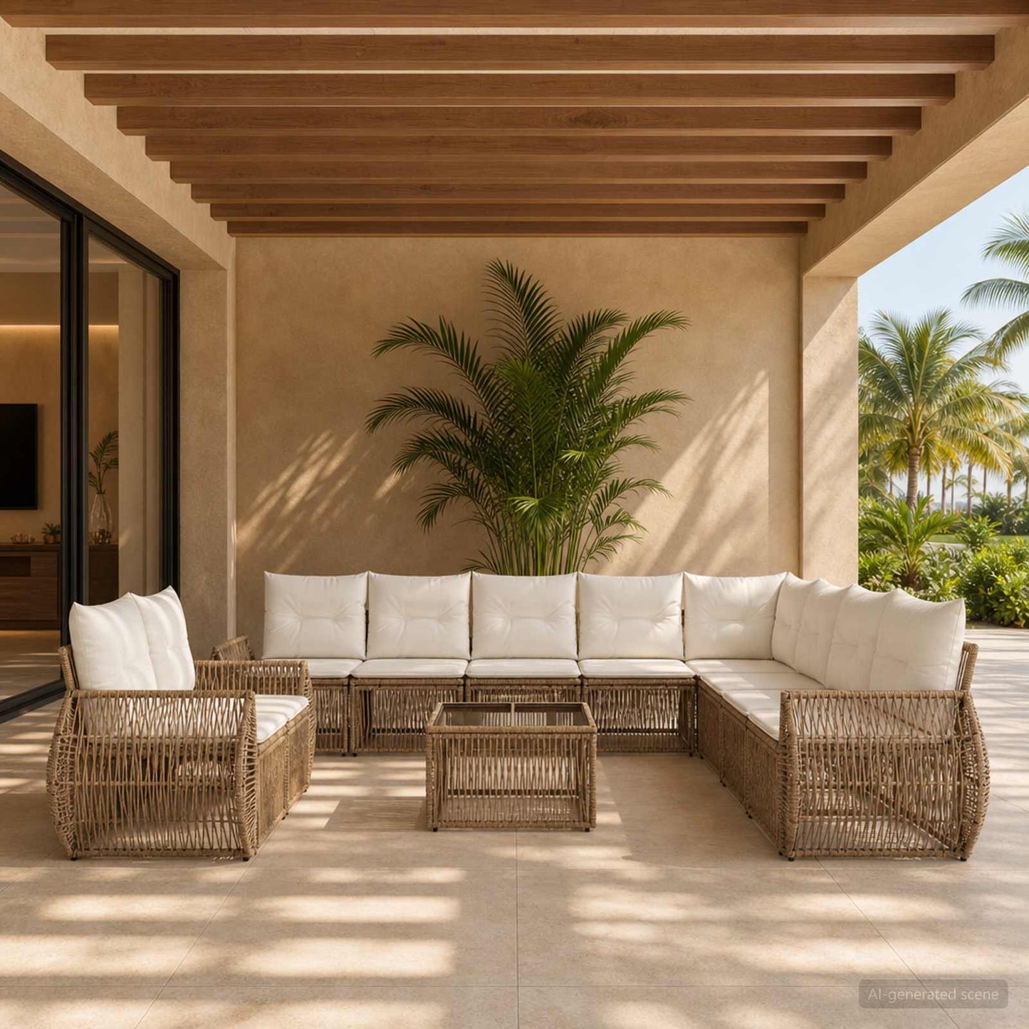 Tuinbankenset 11 pcs Beige en Crème Wit poly rattan is nu te koop bij PeponiXL, paradijselijk wonen!