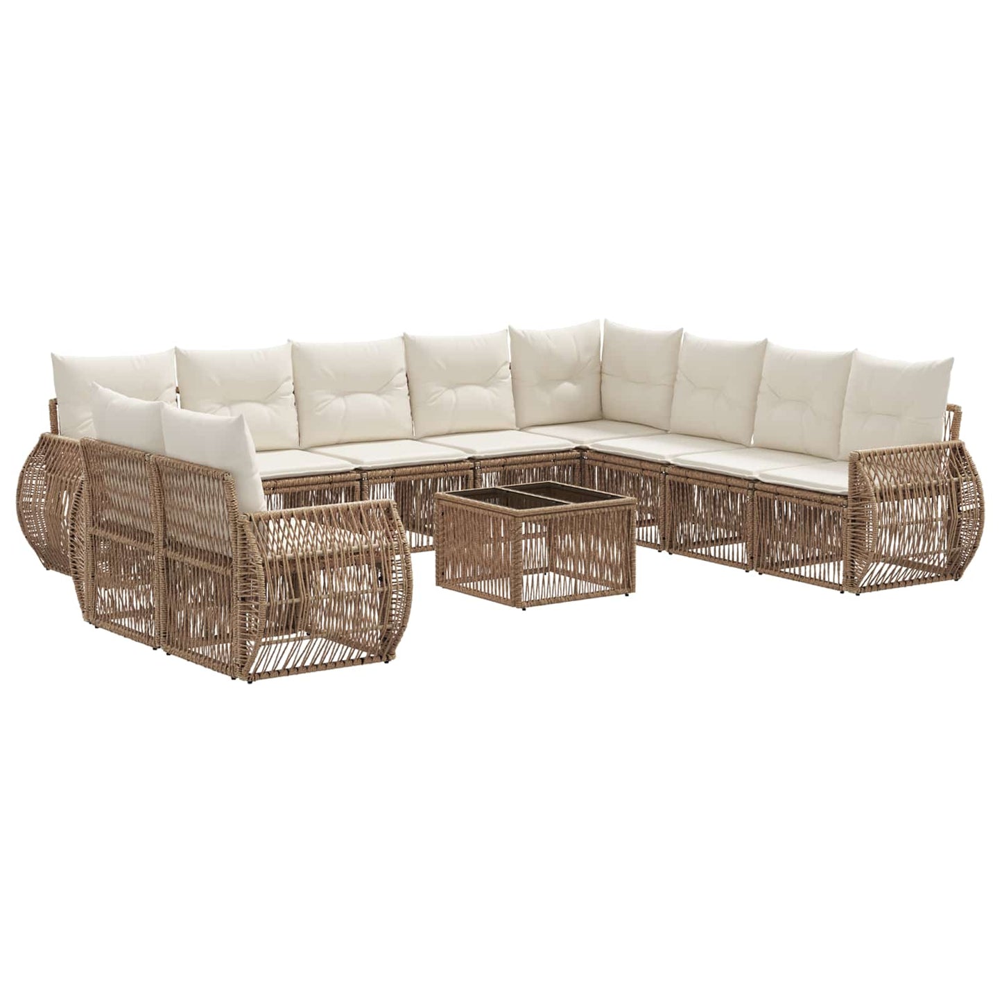 Tuinbankenset 11 pcs Beige en Crème Wit poly rattan is nu te koop bij PeponiXL, paradijselijk wonen!