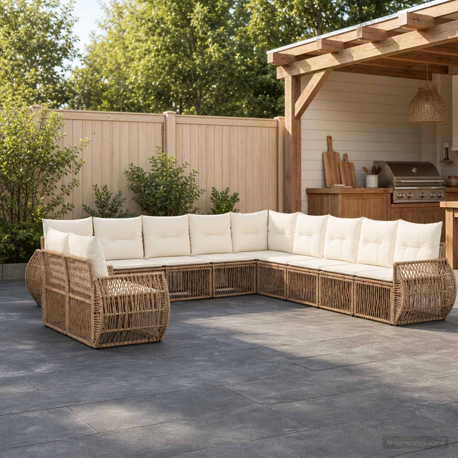 Tuinbankenset 11 pcs Beige en Crème Wit poly rattan is nu te koop bij PeponiXL, paradijselijk wonen!