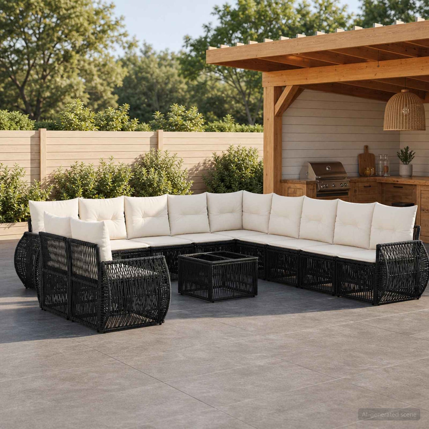 Tuinbankenset 12 pcs Zwart en Cream Wit poly rattan is nu te koop bij PeponiXL, paradijselijk wonen!