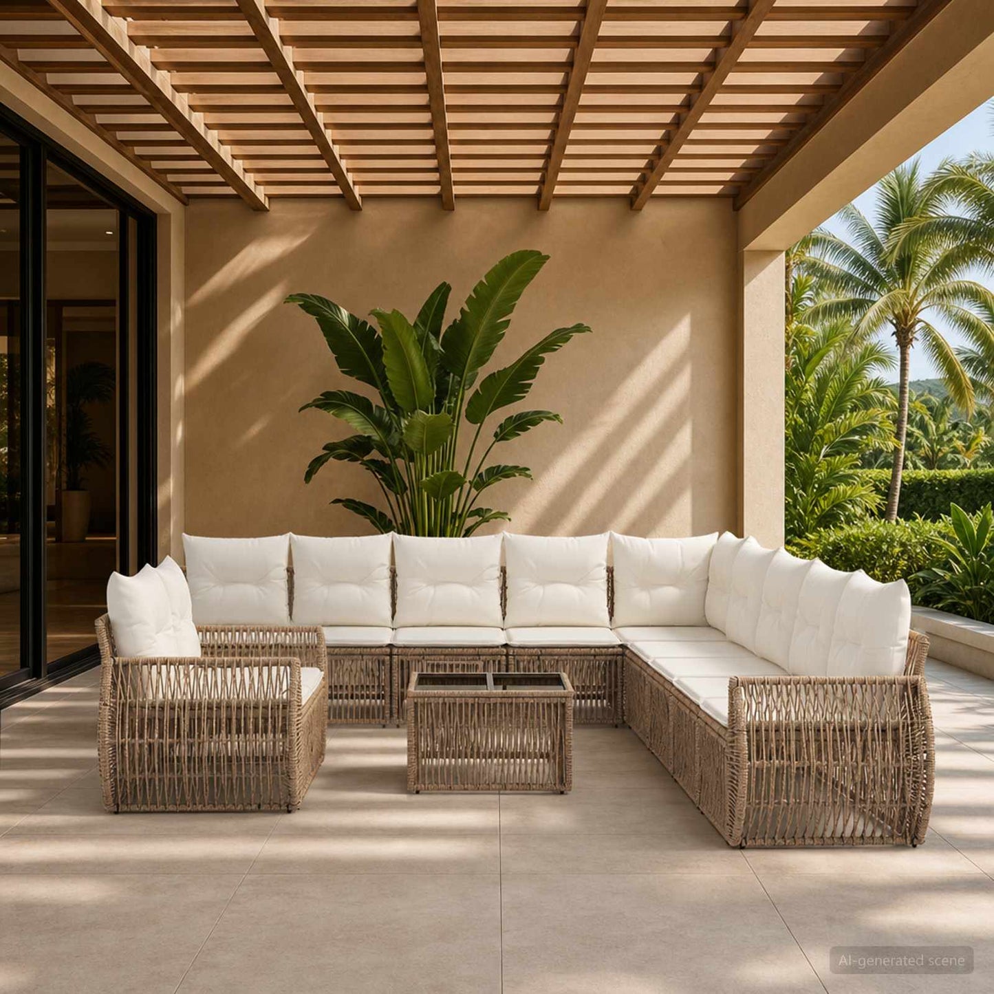 Tuinbankenset 12 pcs Beige en Crème Wit poly rattan is nu te koop bij PeponiXL, paradijselijk wonen!
