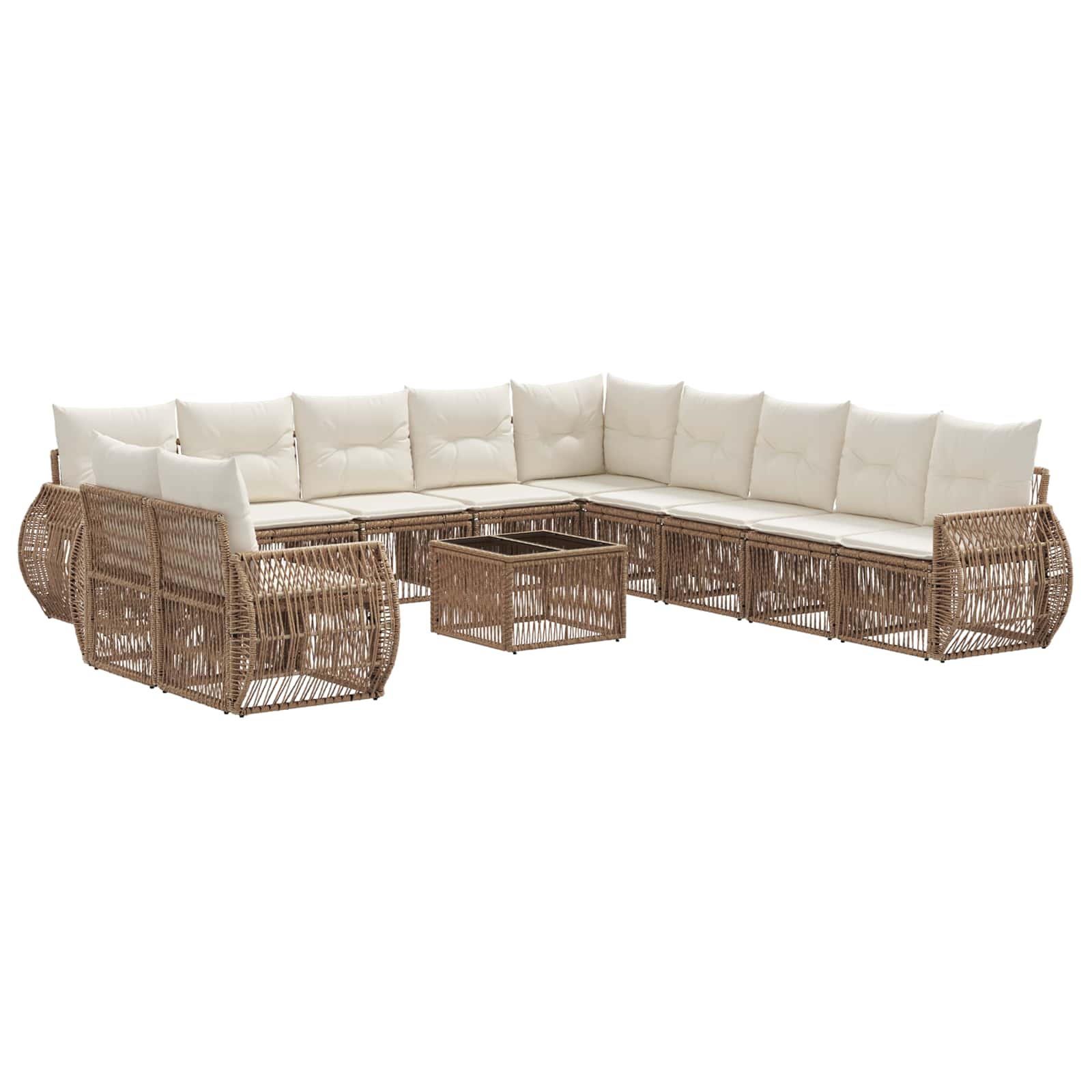 Tuinbankenset 12 pcs Beige en Crème Wit poly rattan is nu te koop bij PeponiXL, paradijselijk wonen!