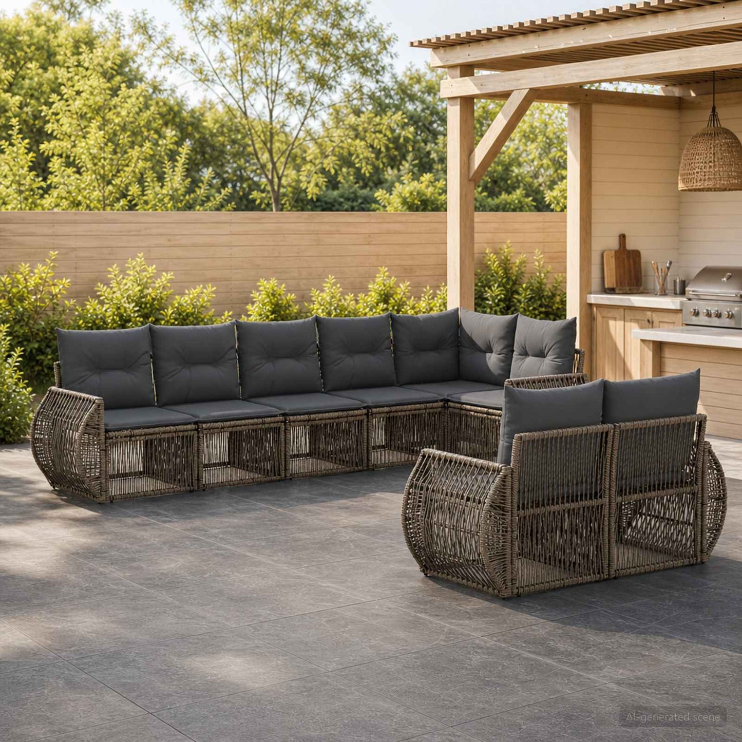 Tuinbankenset 8 pcs Grijs en Donkergrijs poly rattan is nu te koop bij PeponiXL, paradijselijk wonen!