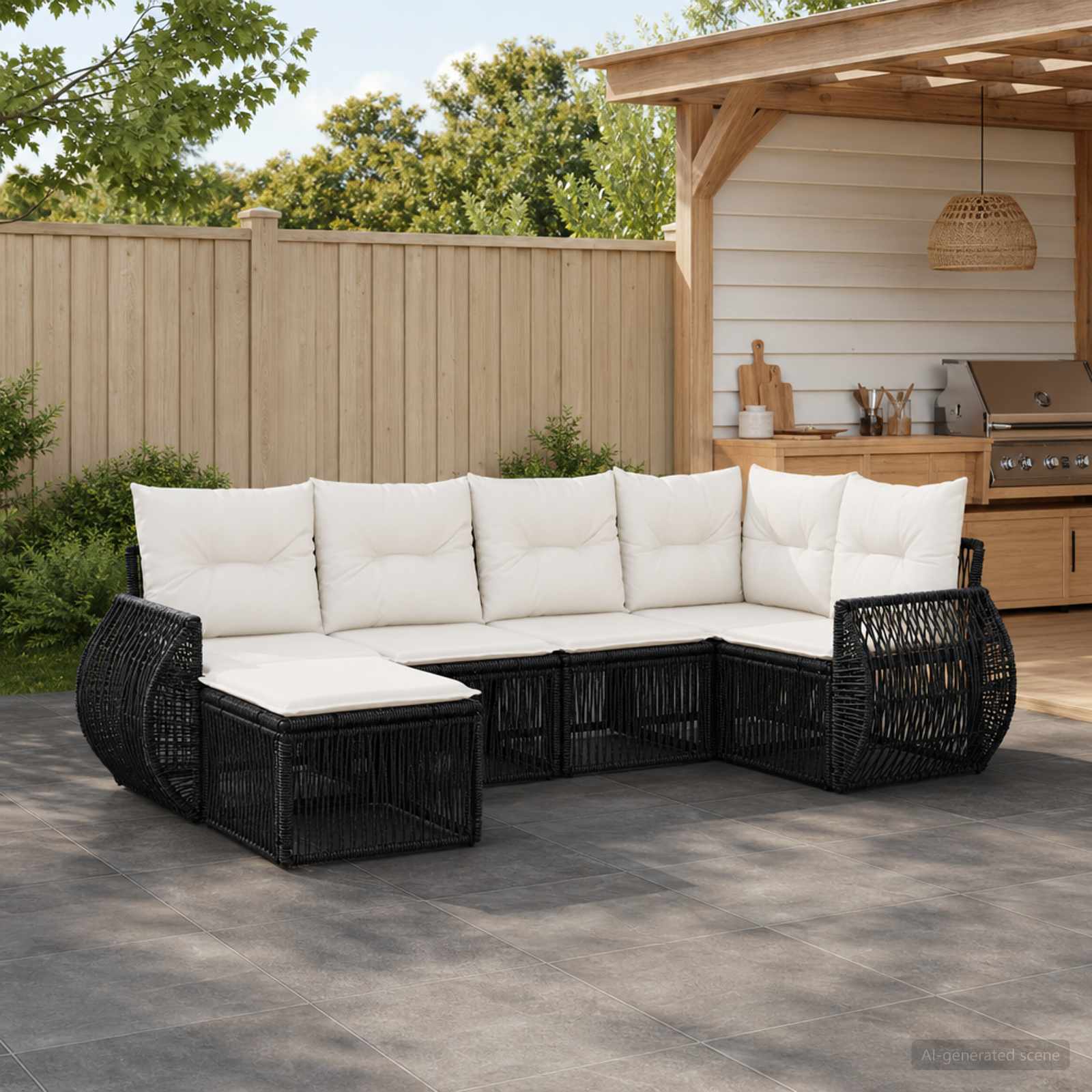 Tuinbankenset 6 pcs Zwart en Cream Wit poly rattan is nu te koop bij PeponiXL, paradijselijk wonen!