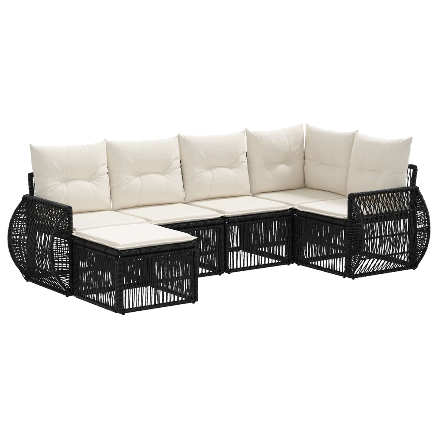 Tuinbankenset 6 pcs Zwart en Cream Wit poly rattan is nu te koop bij PeponiXL, paradijselijk wonen!