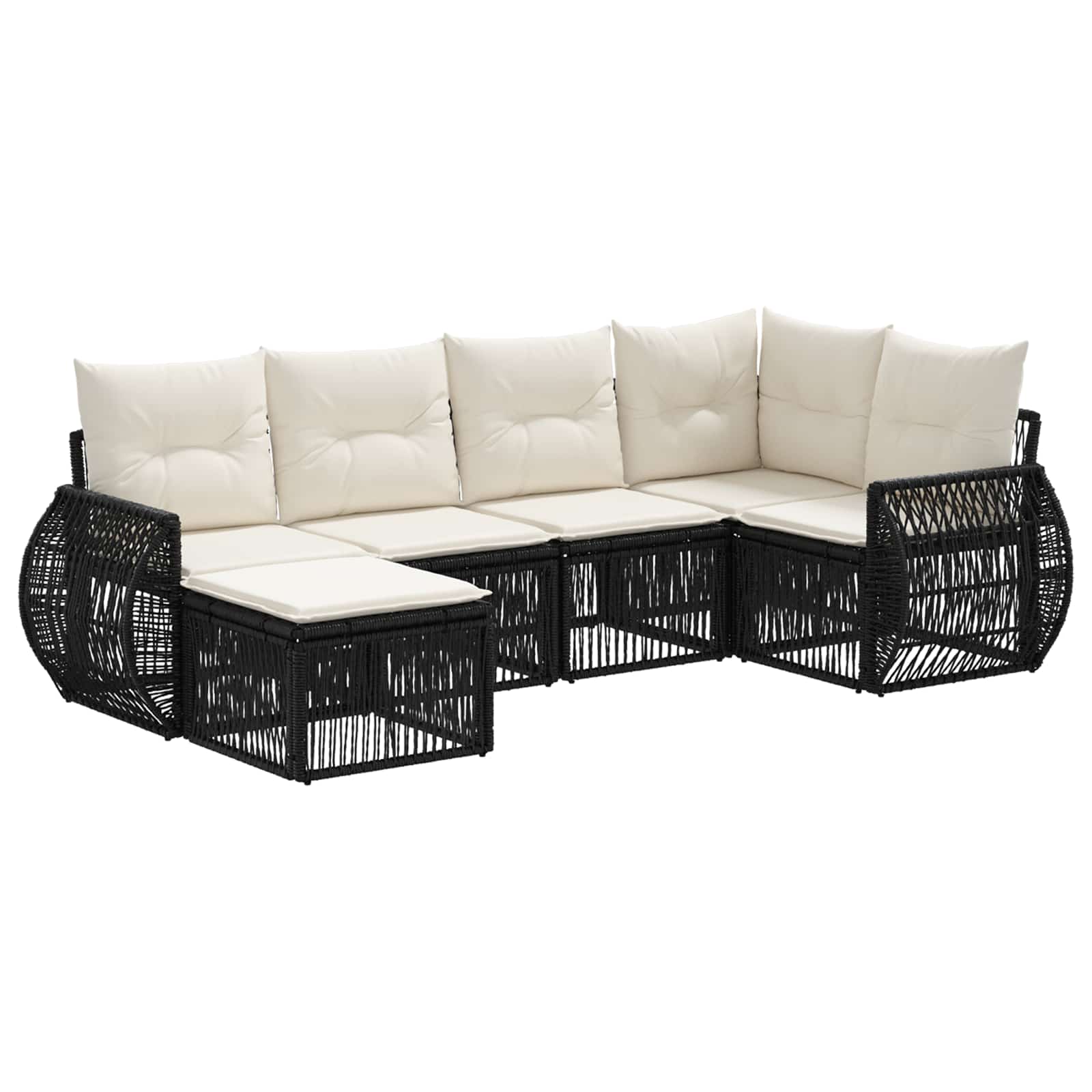 Tuinbankenset 6 pcs Zwart en Cream Wit poly rattan is nu te koop bij PeponiXL, paradijselijk wonen!