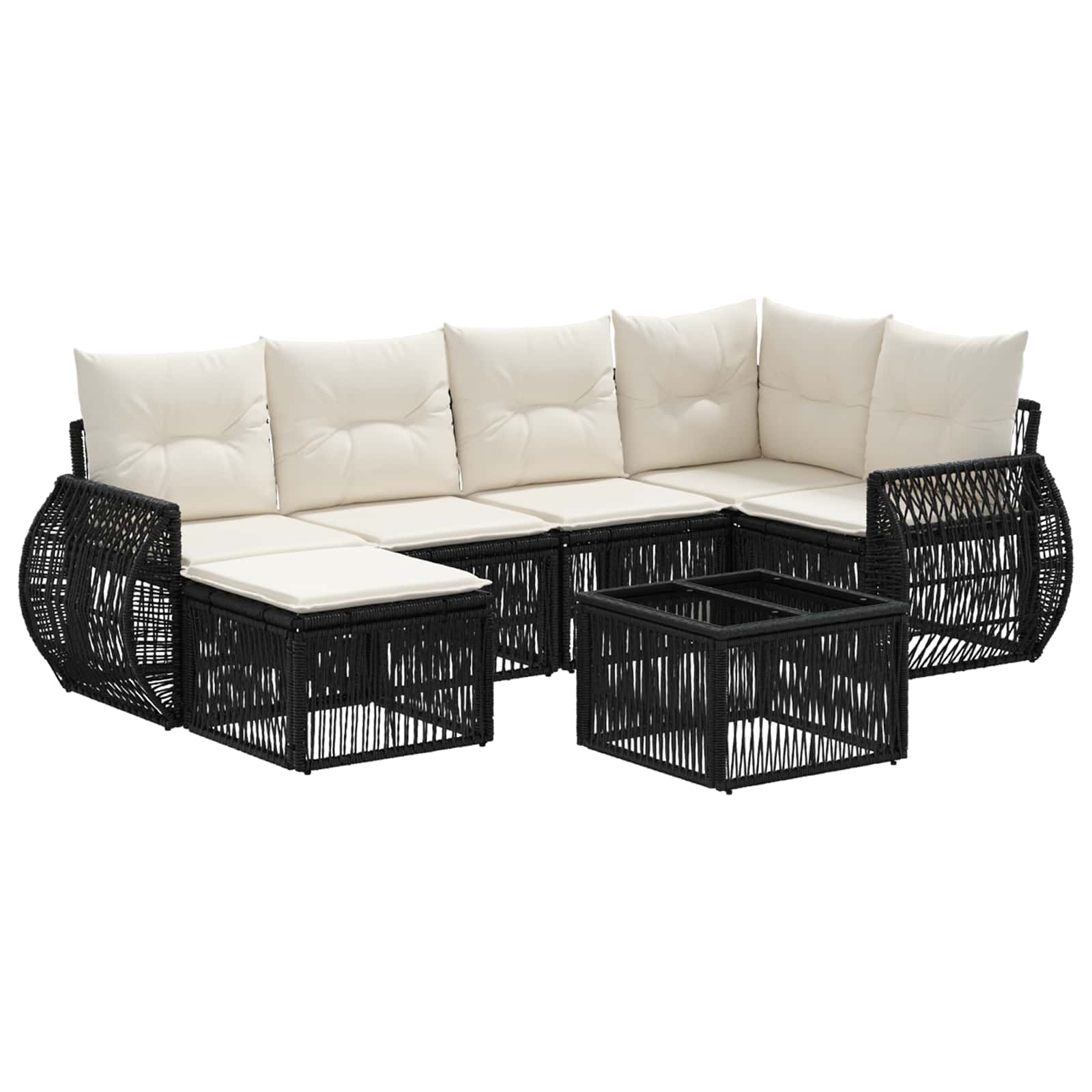 Tuinbankenset 7 pcs Zwart en Cream Wit poly rattan is nu te koop bij PeponiXL, paradijselijk wonen!